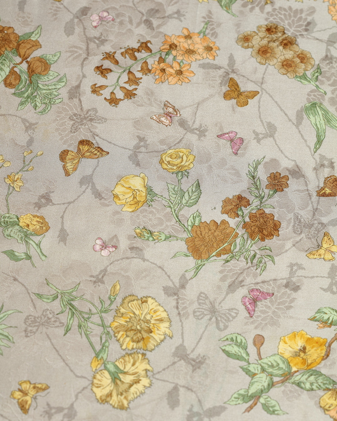 Musk Beige Floral Printed Pure Silk