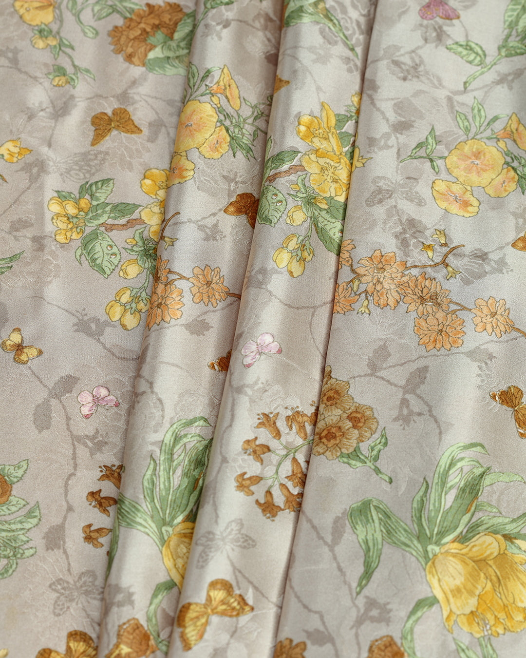 Musk Beige Floral Printed Pure Silk