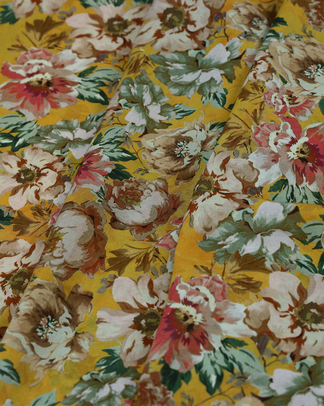 Mustard Magic Flora Print Voile