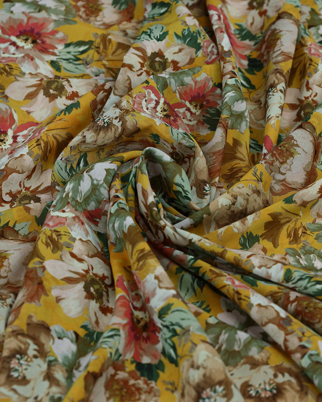 Mustard Magic Flora Print Voile