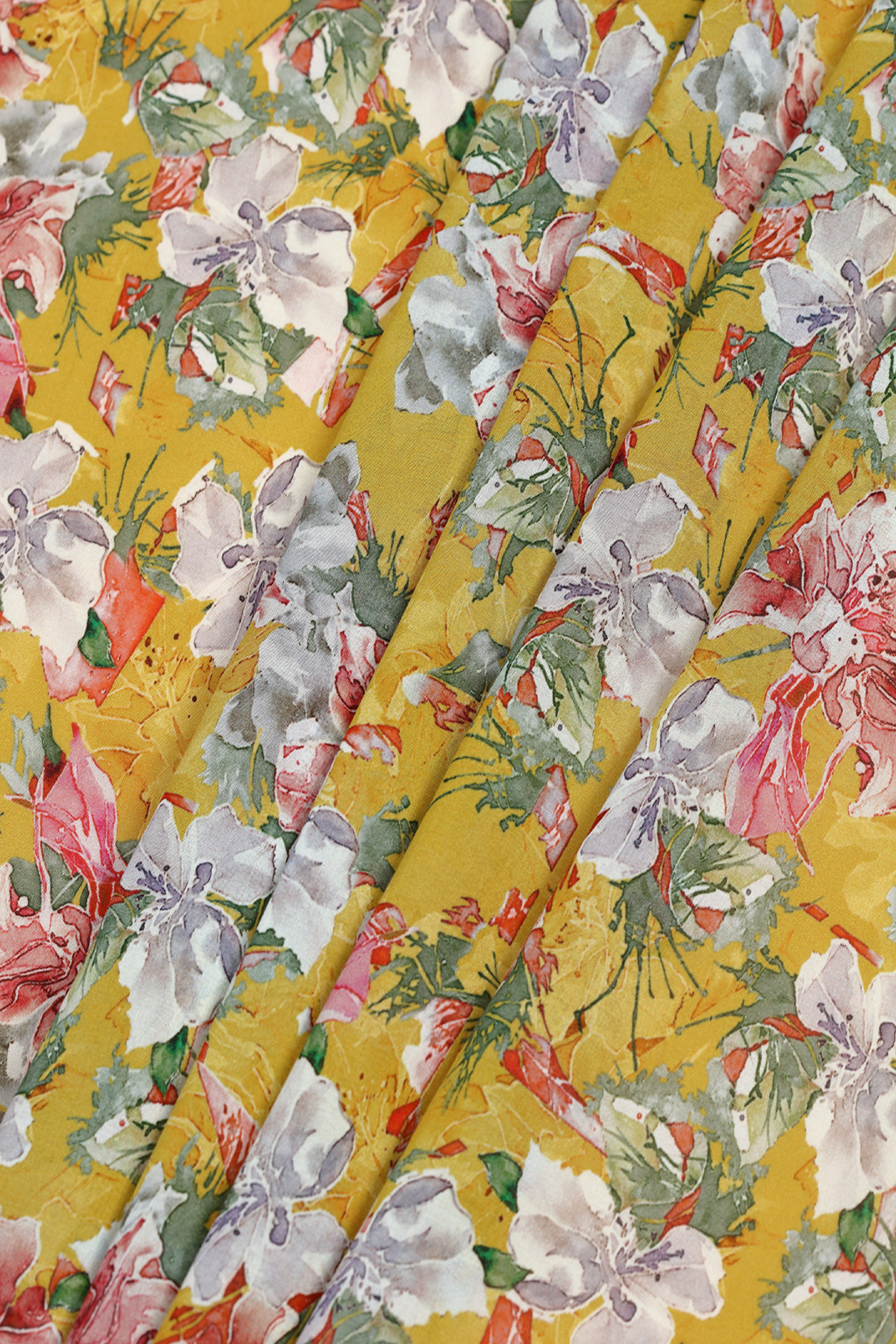 Mustard Yellow Gardenia Printed Voile