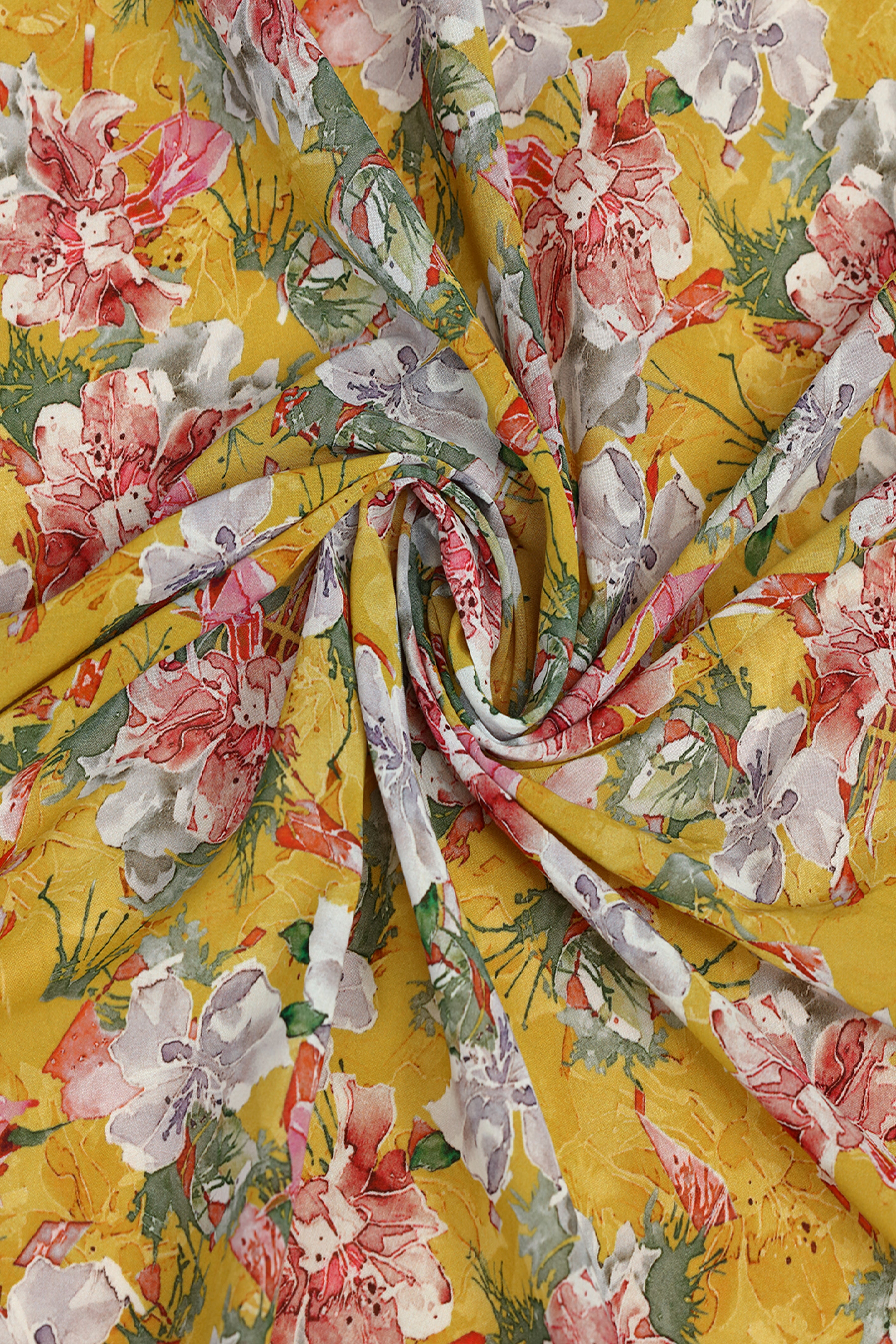 Mustard Yellow Gardenia Printed Voile
