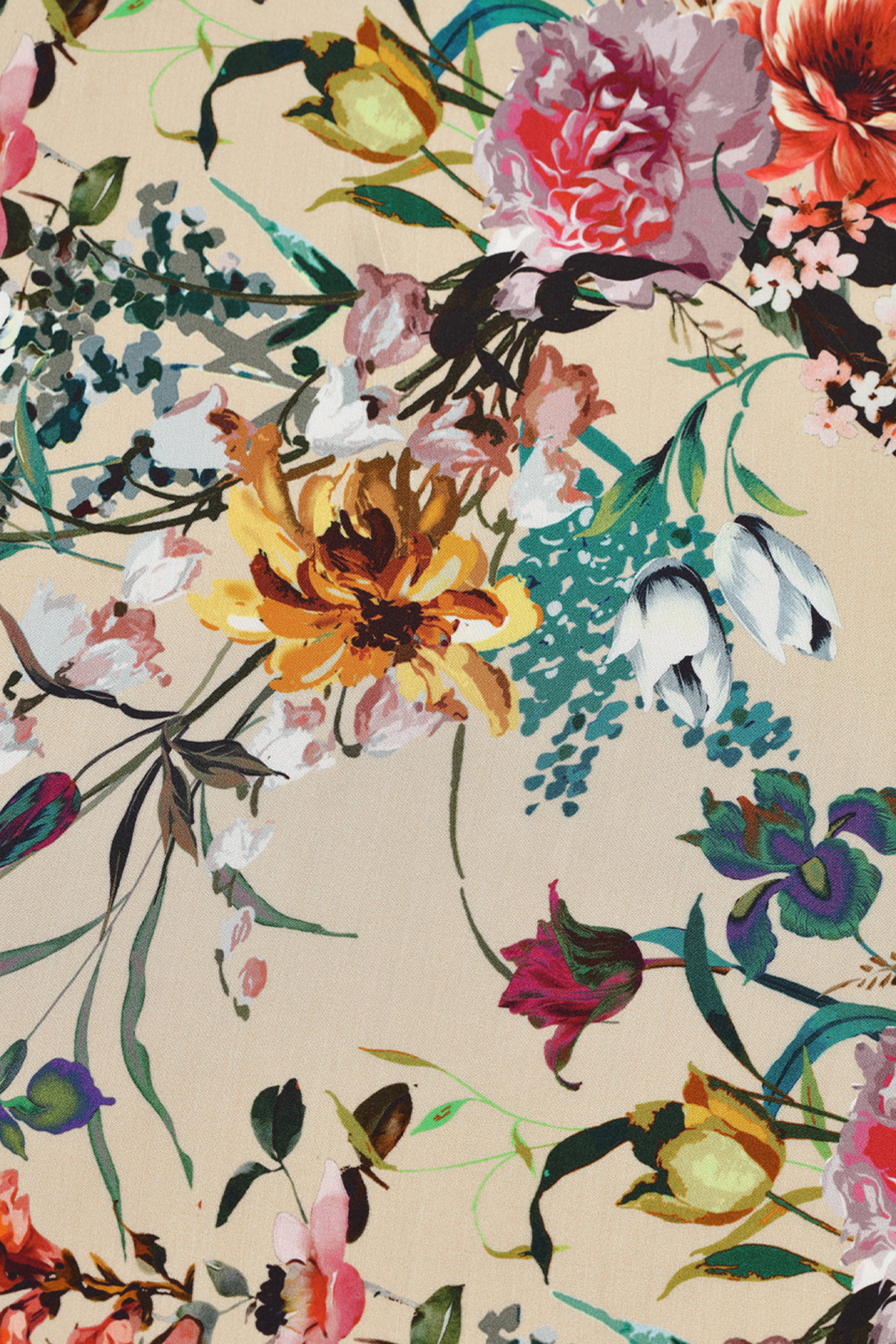Muted Beige With Vibrant Floral Printed Modal Satin