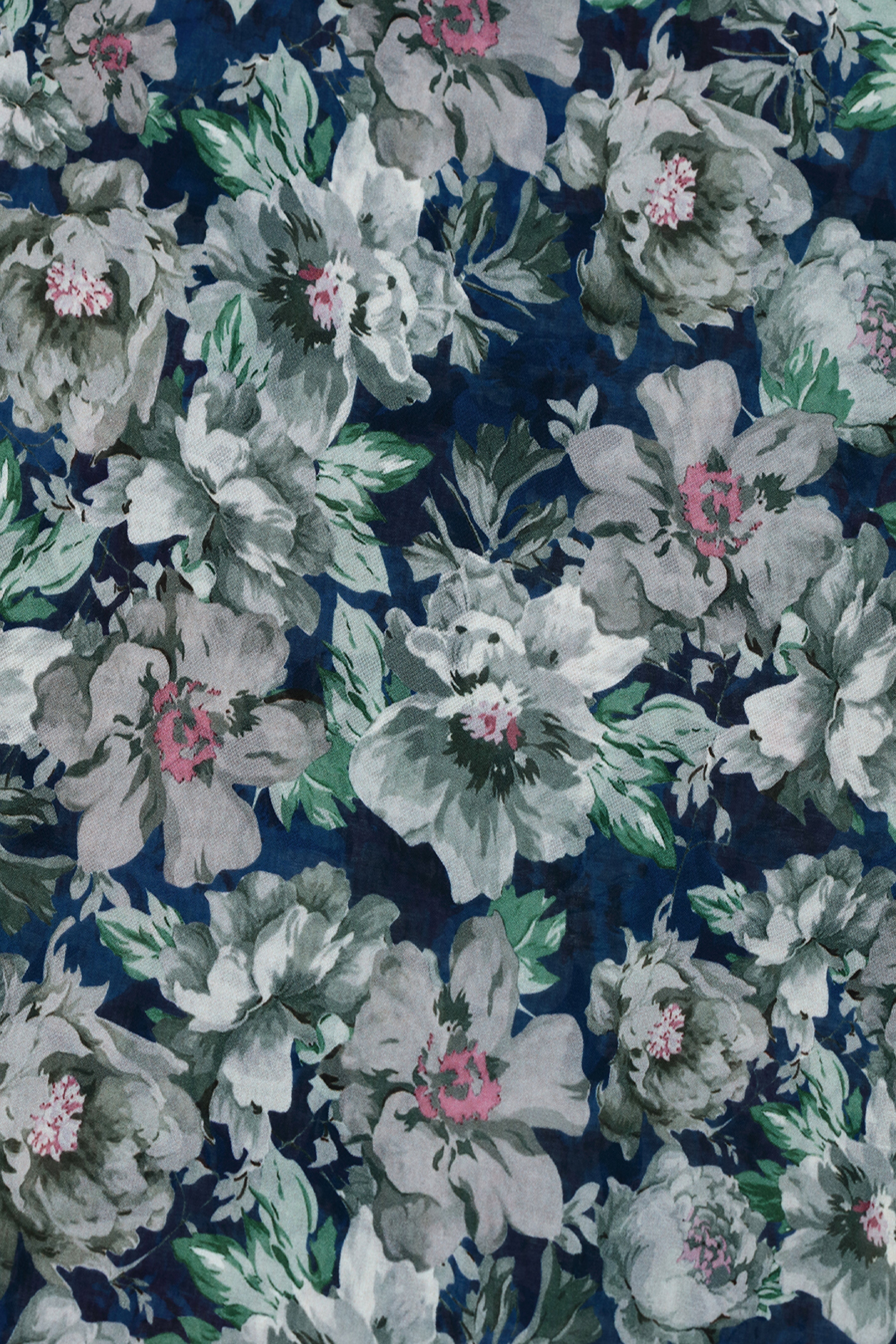 Navy Blue With Cluster Floral Print Voile