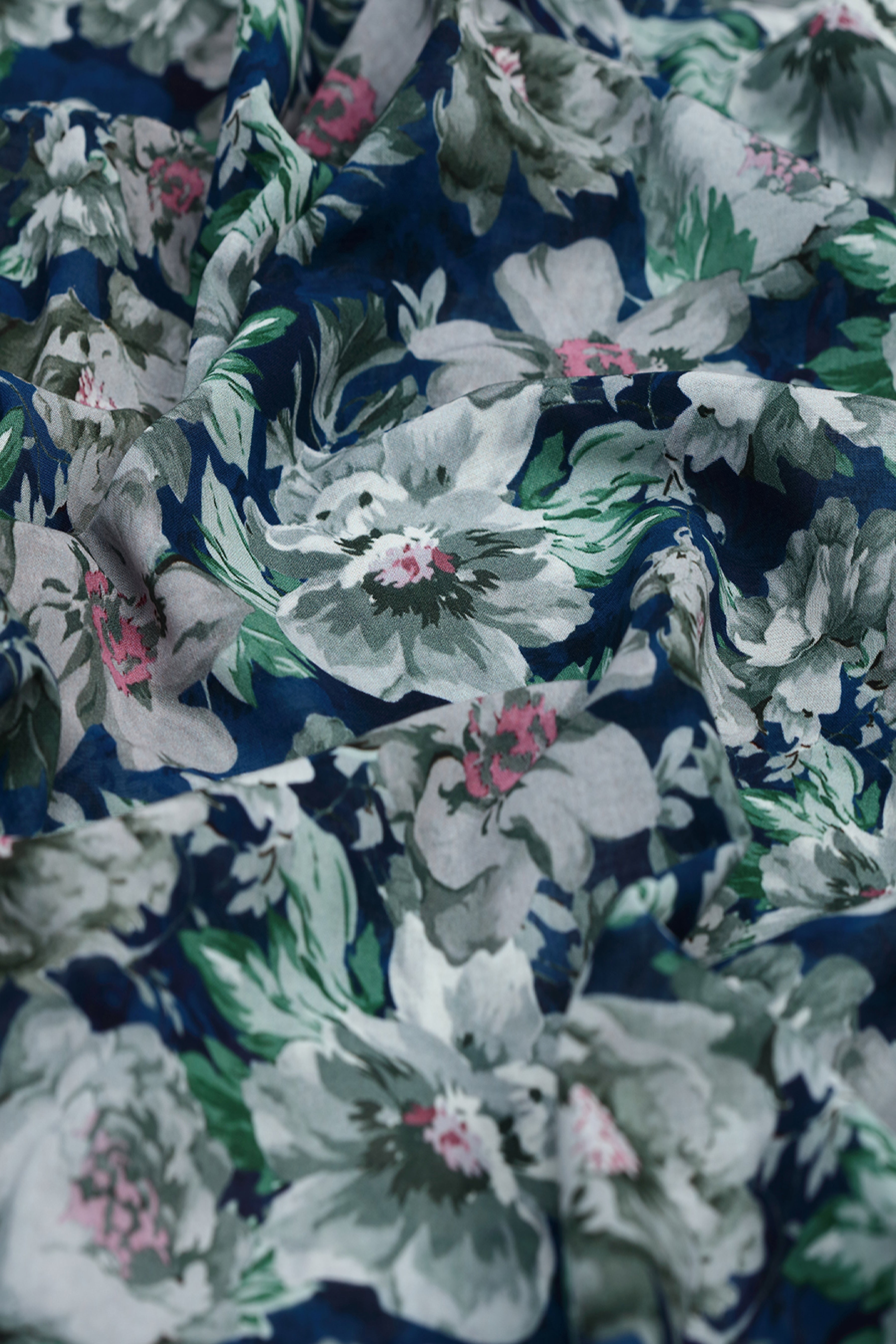 Navy Blue With Cluster Floral Print Voile