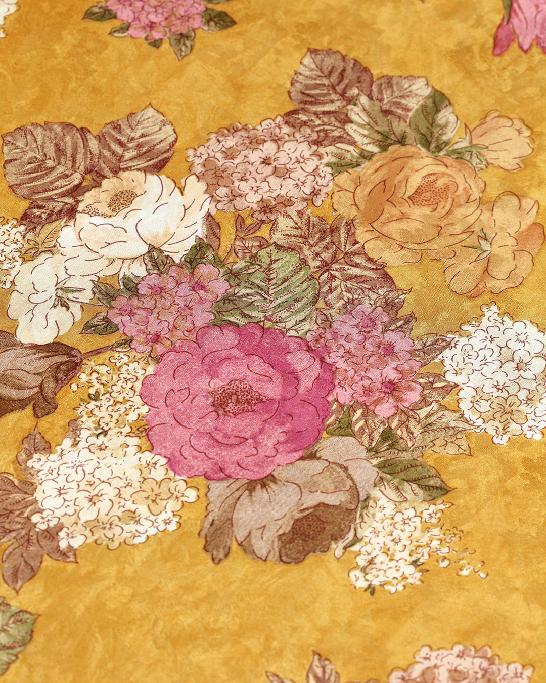 Ochre Yellow With Floral Printed Pure Silk