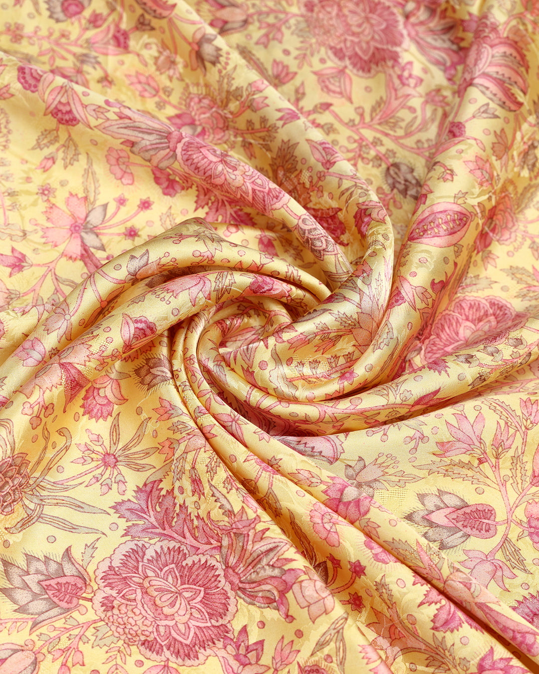 Pastel Yellow With Onion Pink Floral printed Pure Silk