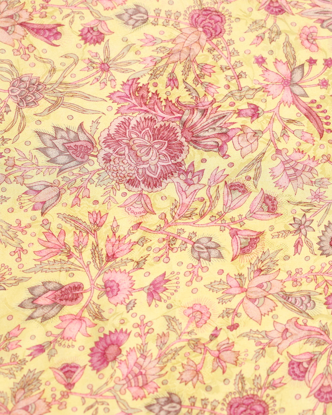 Pastel Yellow With Onion Pink Floral printed Pure Silk