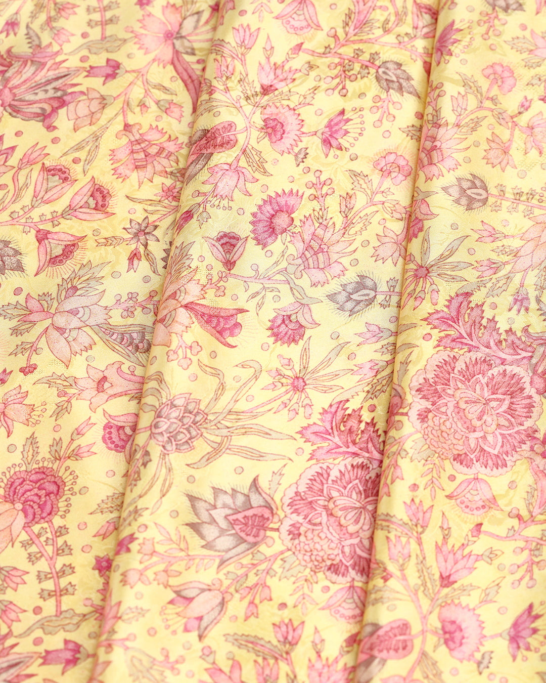 Pastel Yellow With Onion Pink Floral printed Pure Silk