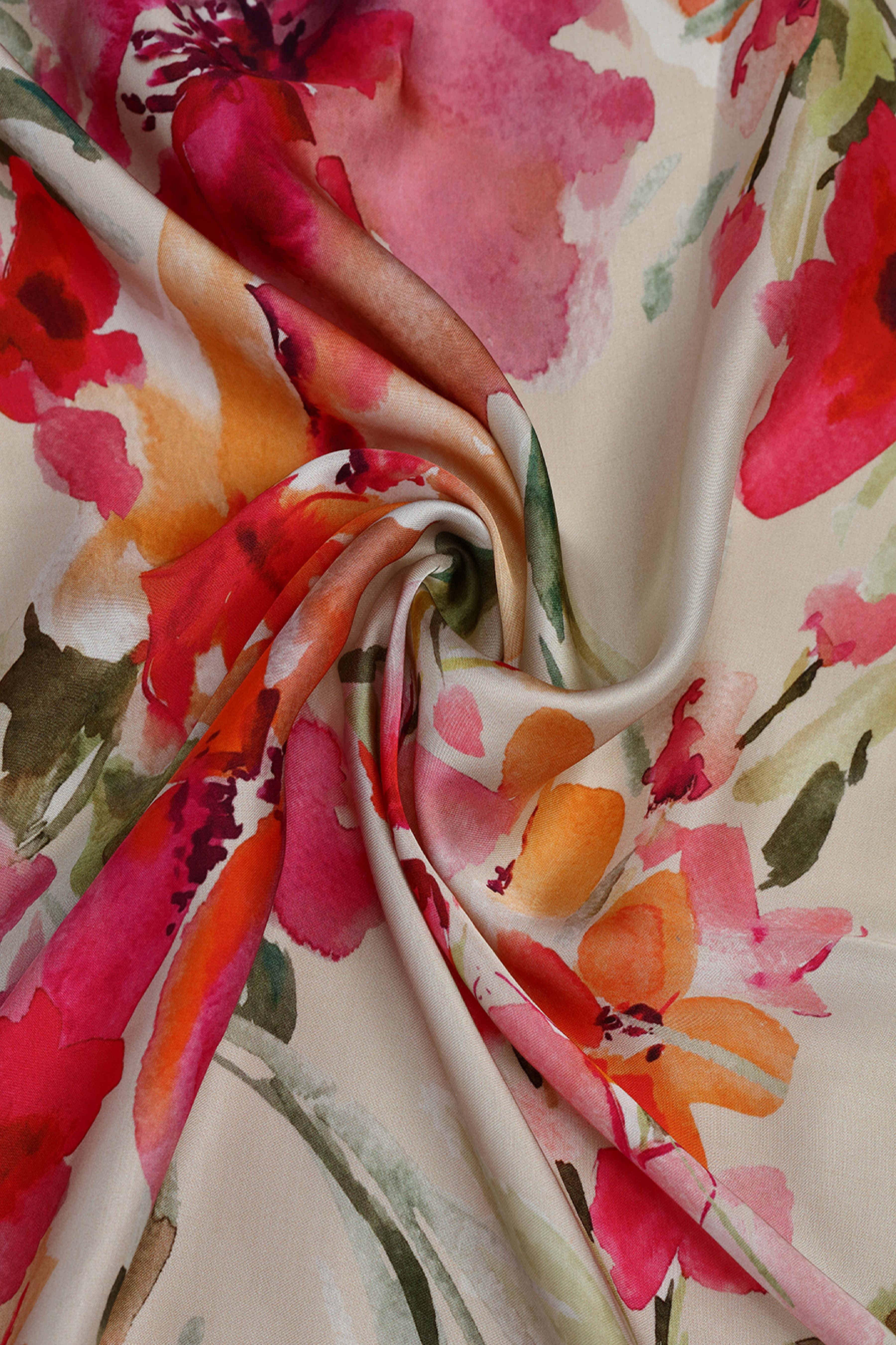 Pearl With Contrast Floral Printed Modal Satin