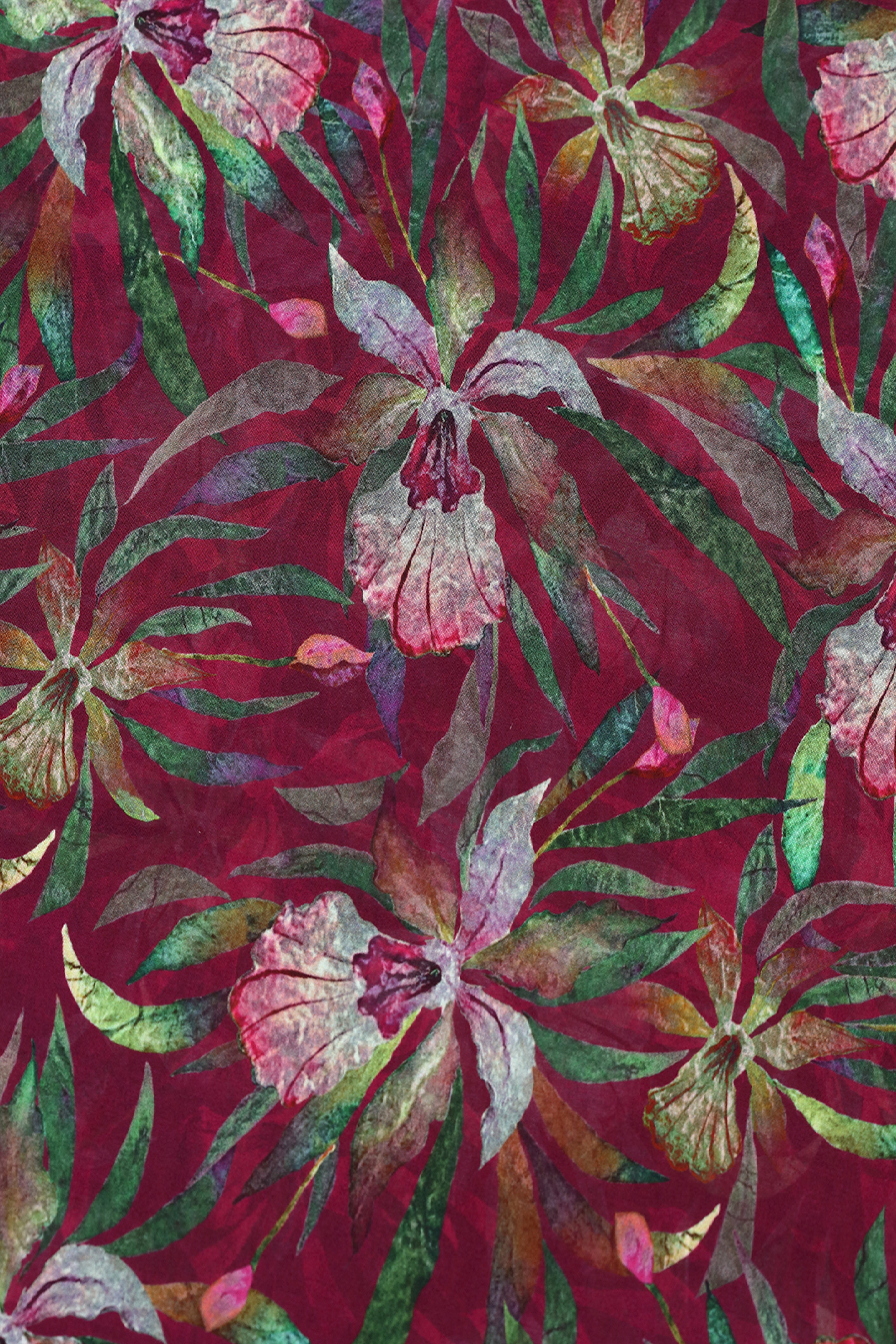 Plum Burgundy Floral Printed Voile