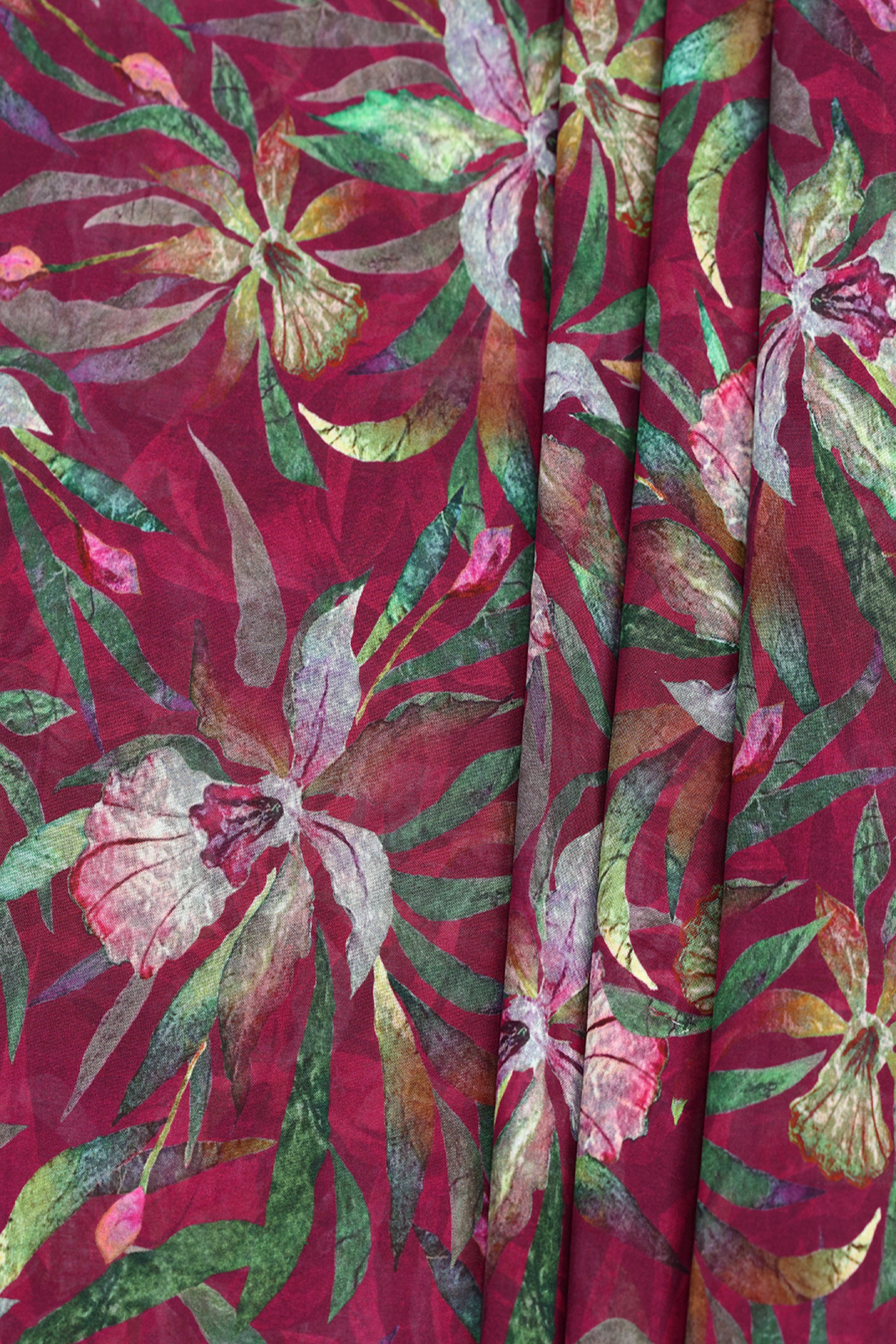 Plum Burgundy Floral Printed Voile