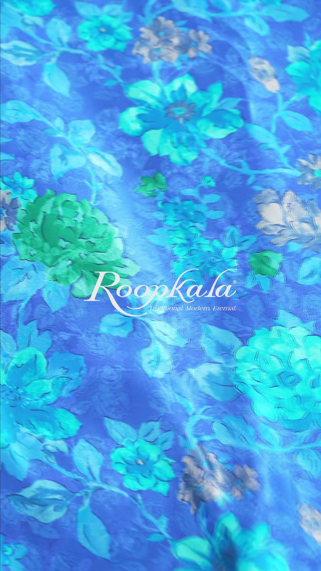 Ocean Blue With Floral Printed Pure Silk