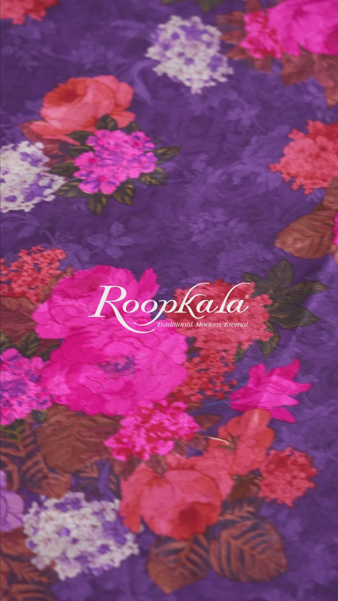 Deep Purple With Contrast Florals Printed Pure Silk