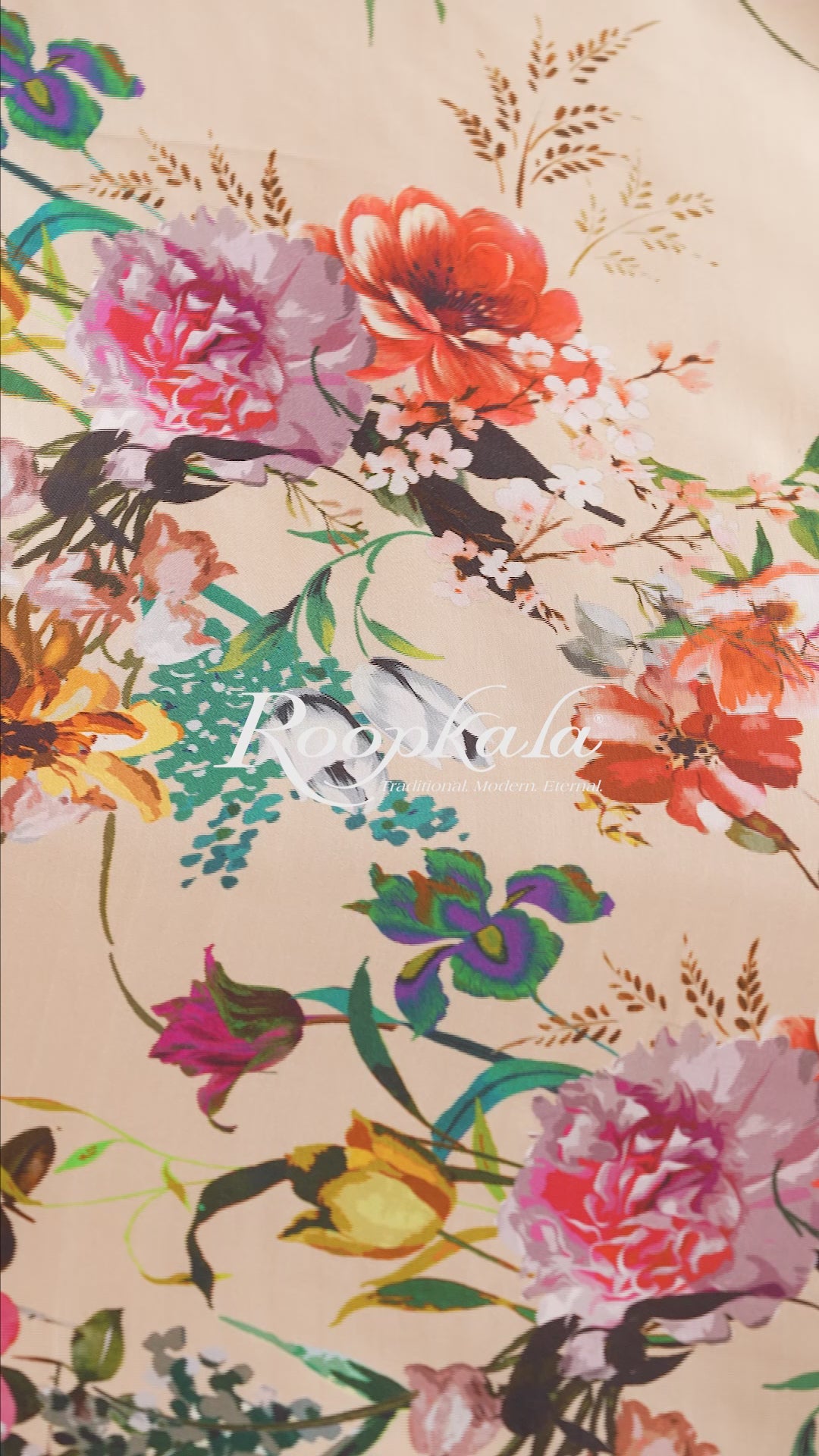 Muted Beige With Vibrant Floral Printed Modal Satin