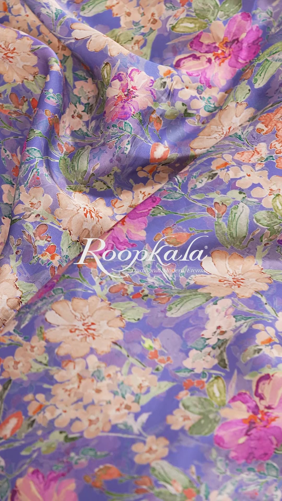 Cosmic Blue With Contrast Floral Printed Modal Satin