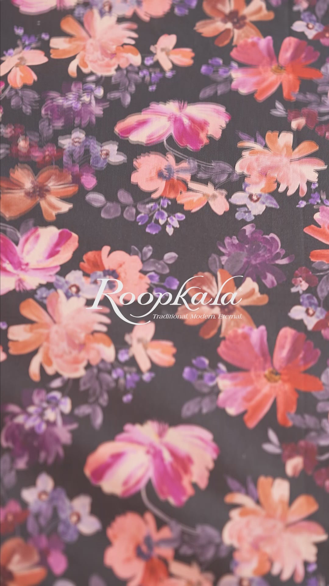 Black With Sunset Hues Floral Printed Cotton