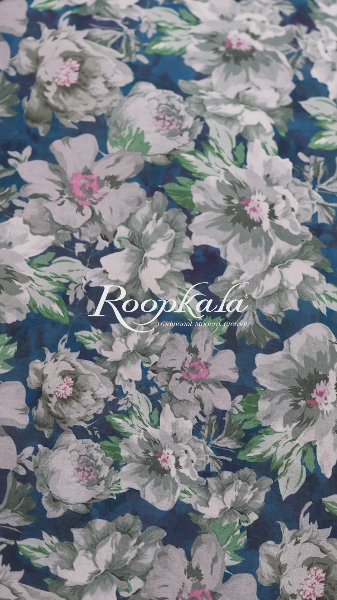 Navy Blue With Cluster Floral Print Voile