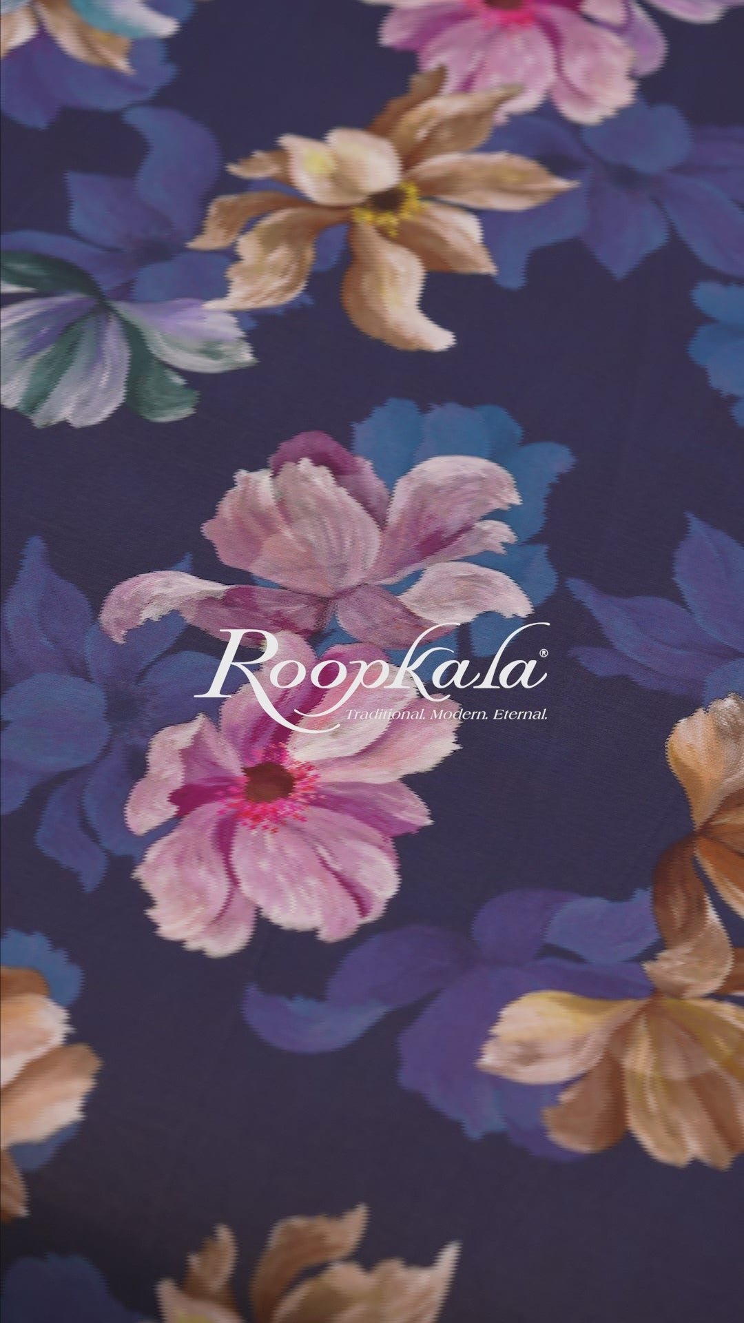 Ink Blue With Contrast Flowers Printed Voile