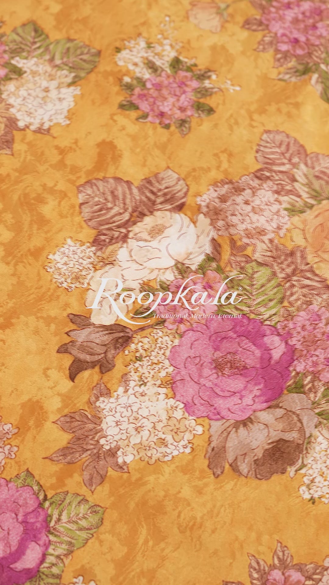 Ochre Yellow With Floral Printed Pure Silk