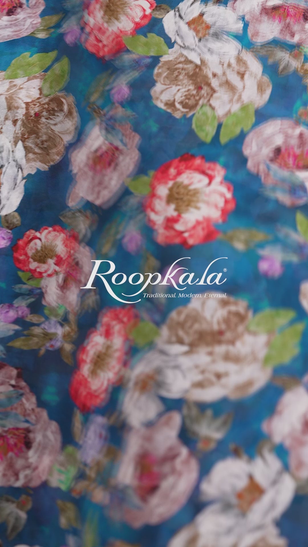 Cosmic Blue With Contrast Floral Printed Voile