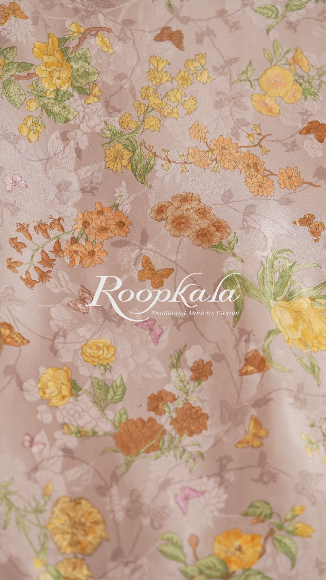 Musk Beige Floral Printed Pure Silk