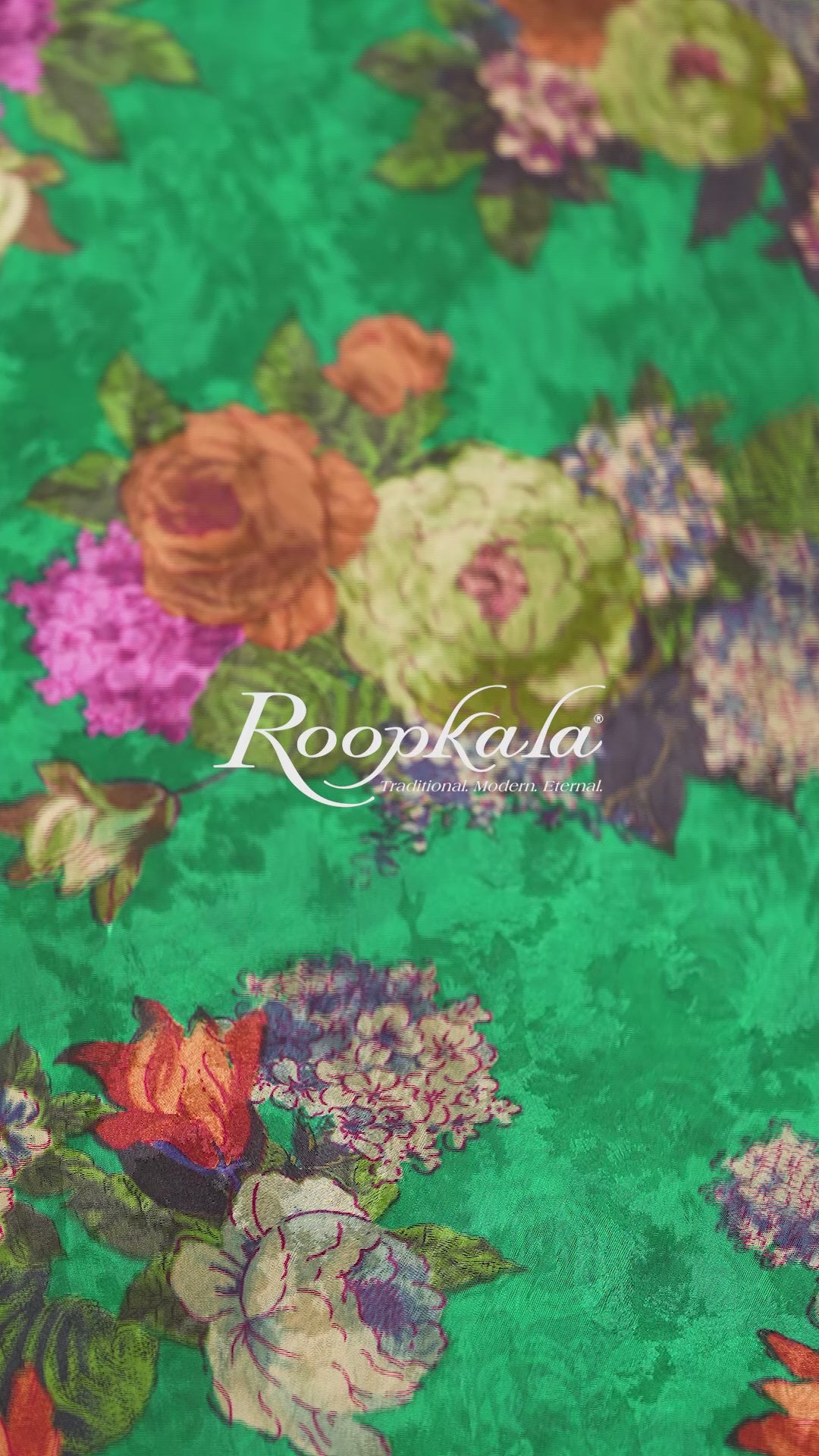Forest Green With Vibrant Floral Printed Pure Silk