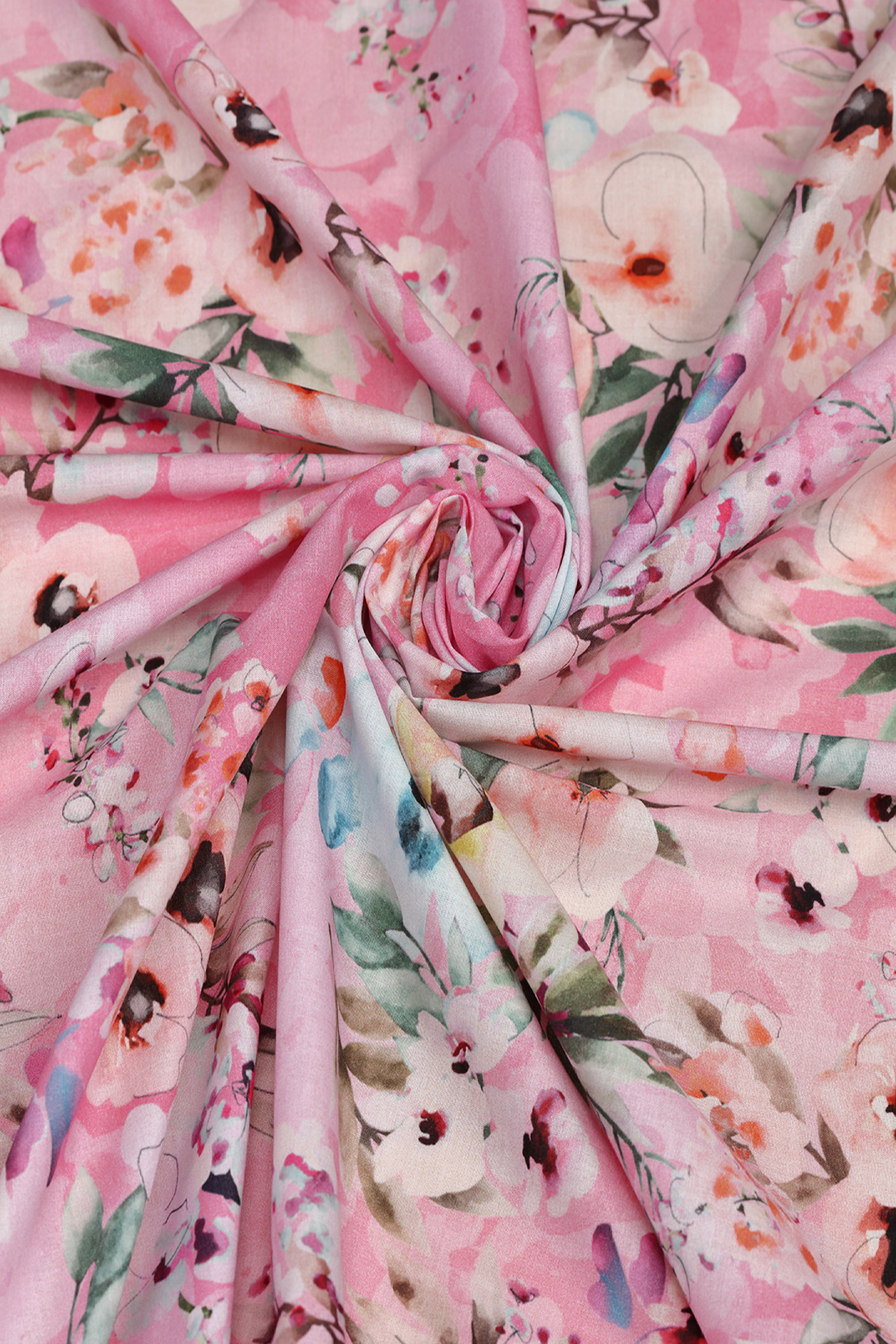 Rosé Pink Floral Printed Cotton