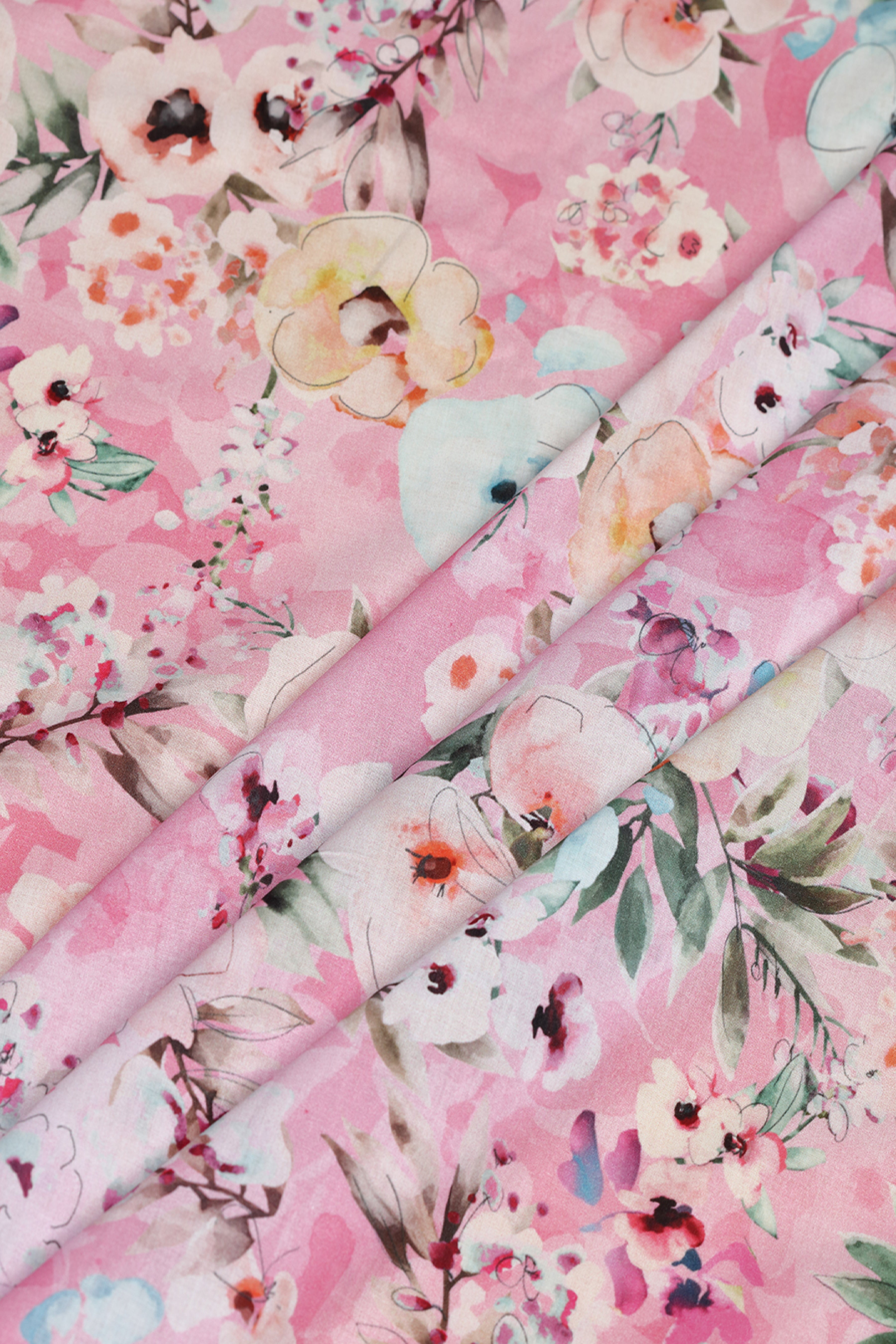 Rosé Pink Floral Printed Cotton