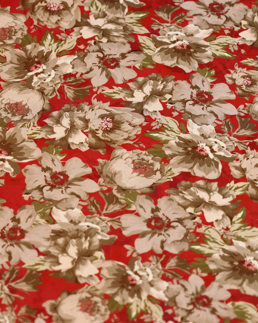 Scarlet Red Floral Printed Voile