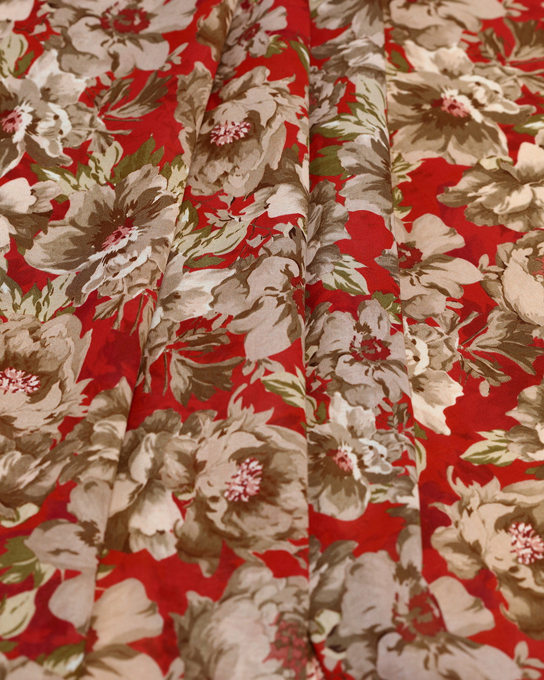 Scarlet Red Floral Printed Voile