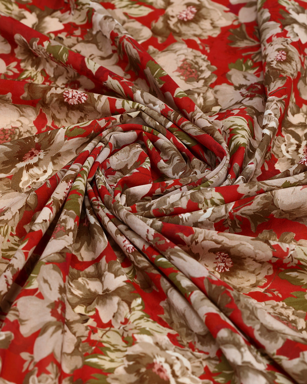 Scarlet Red Floral Printed Voile