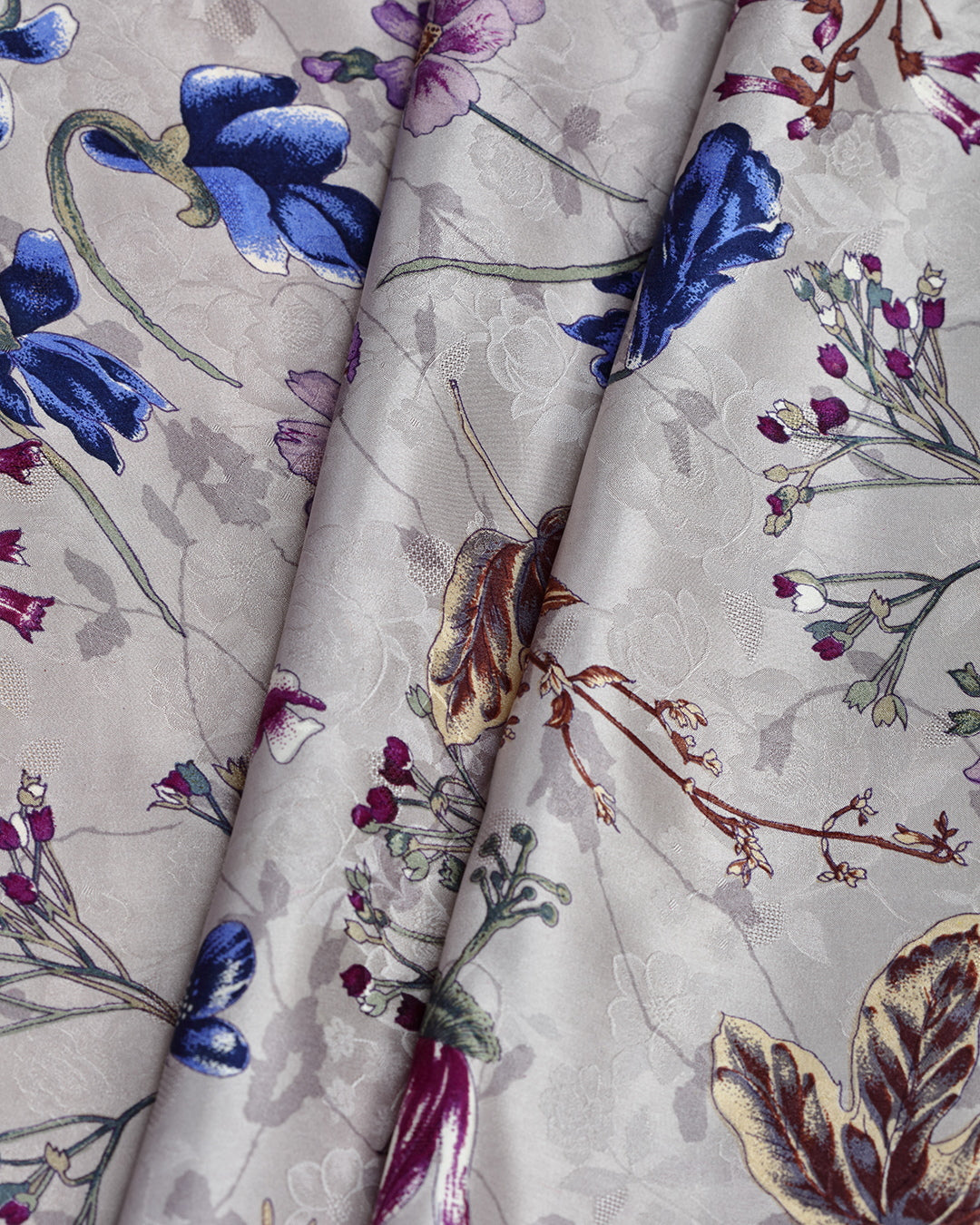 Slate Shadow With Contrast Floral Printed Jacquard Silk