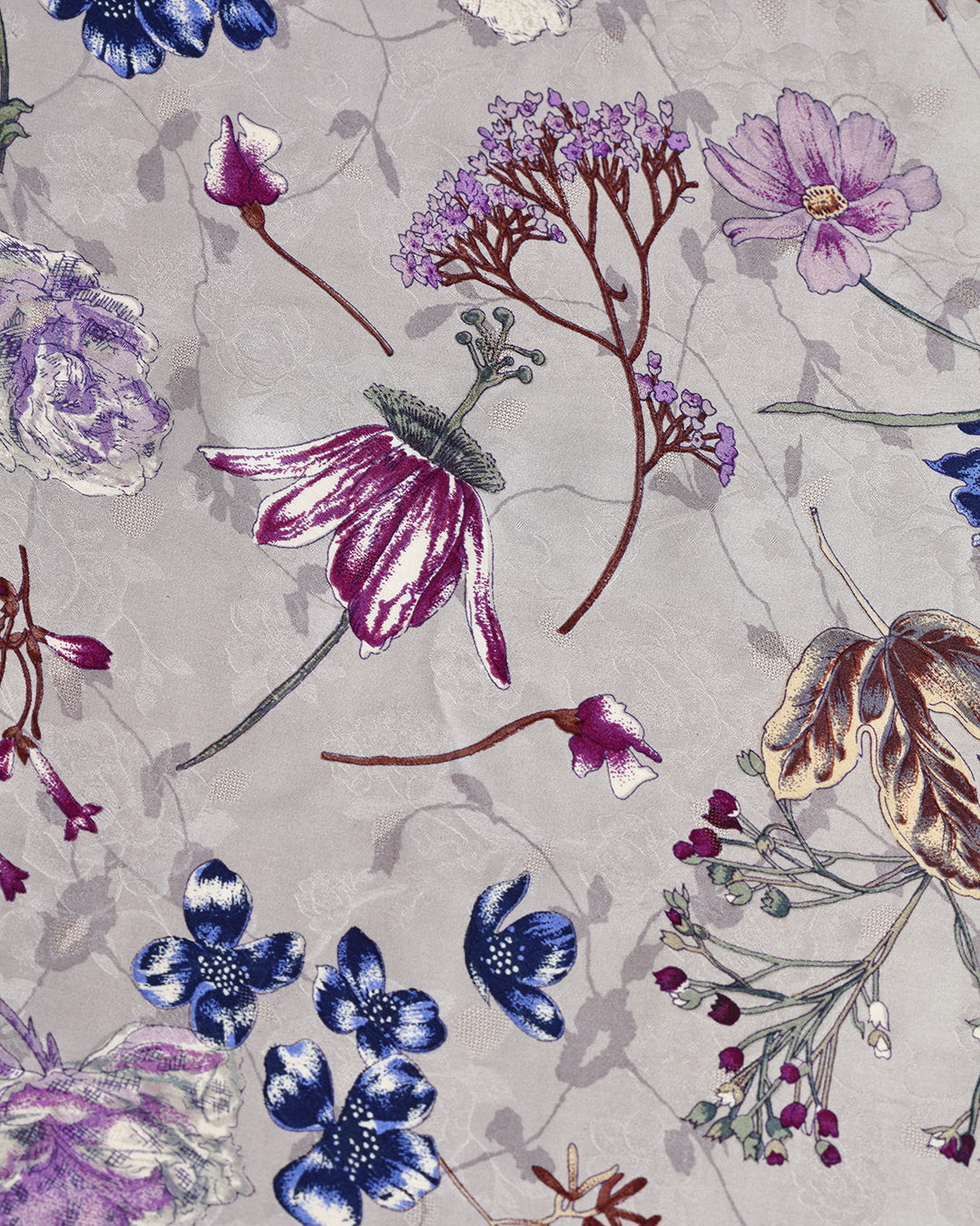 Slate Shadow With Contrast Floral Printed Jacquard Silk