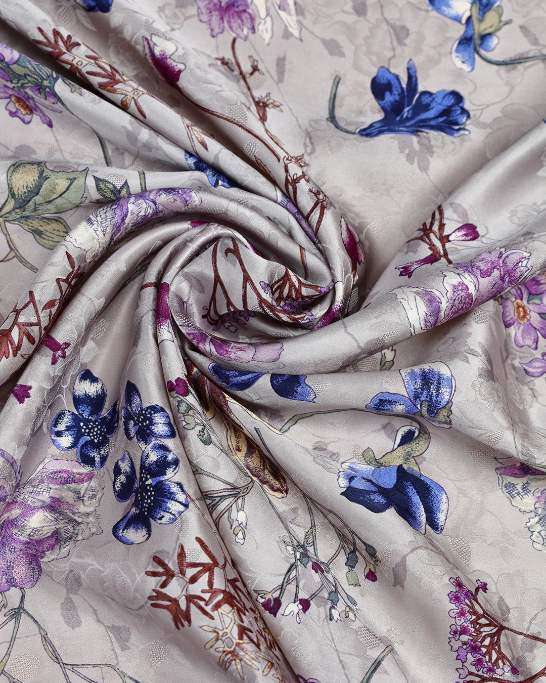 Slate Shadow With Contrast Floral Printed Jacquard Silk