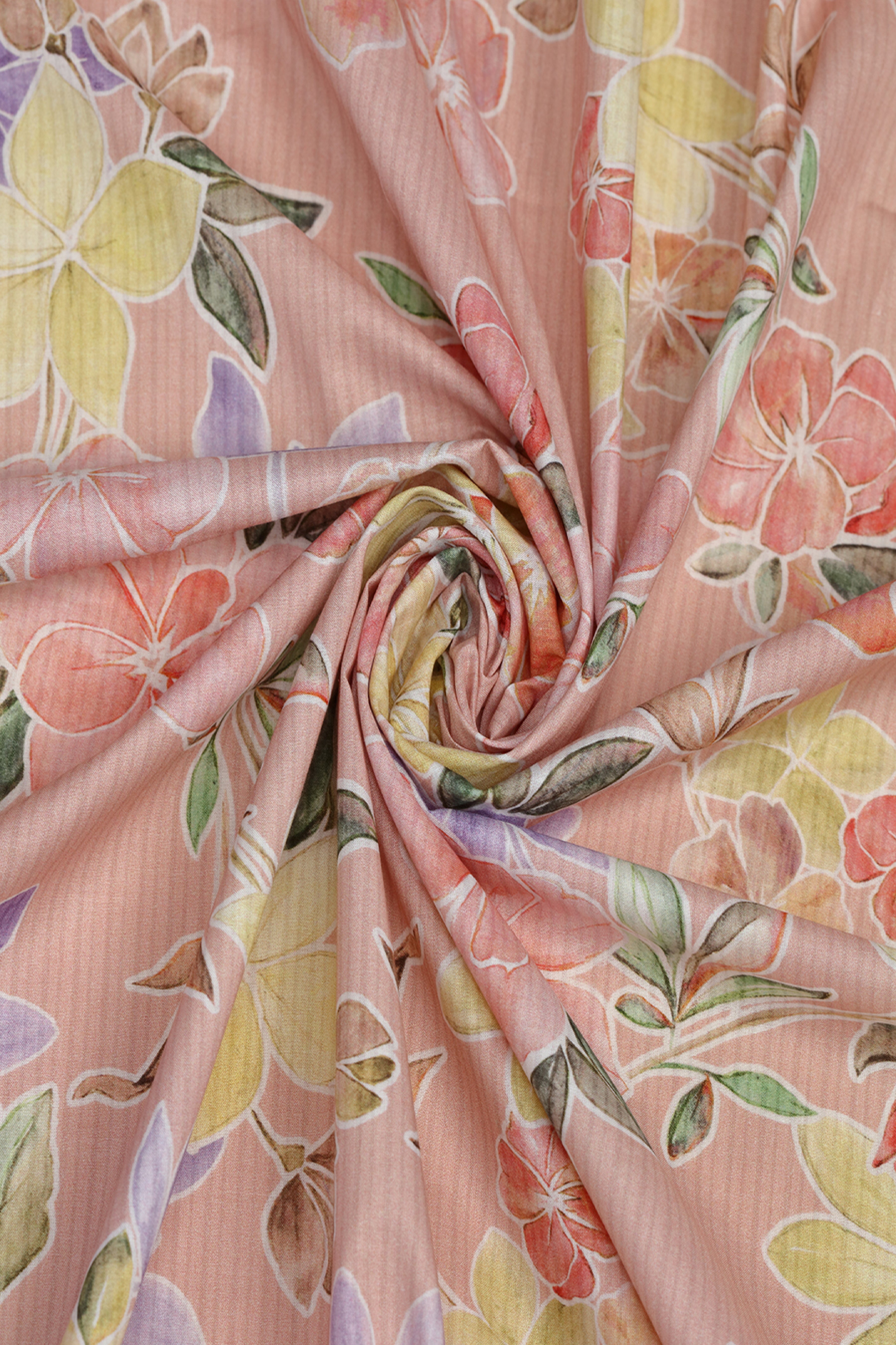 Soft Peach With Vibrant Floral Printed Cotton