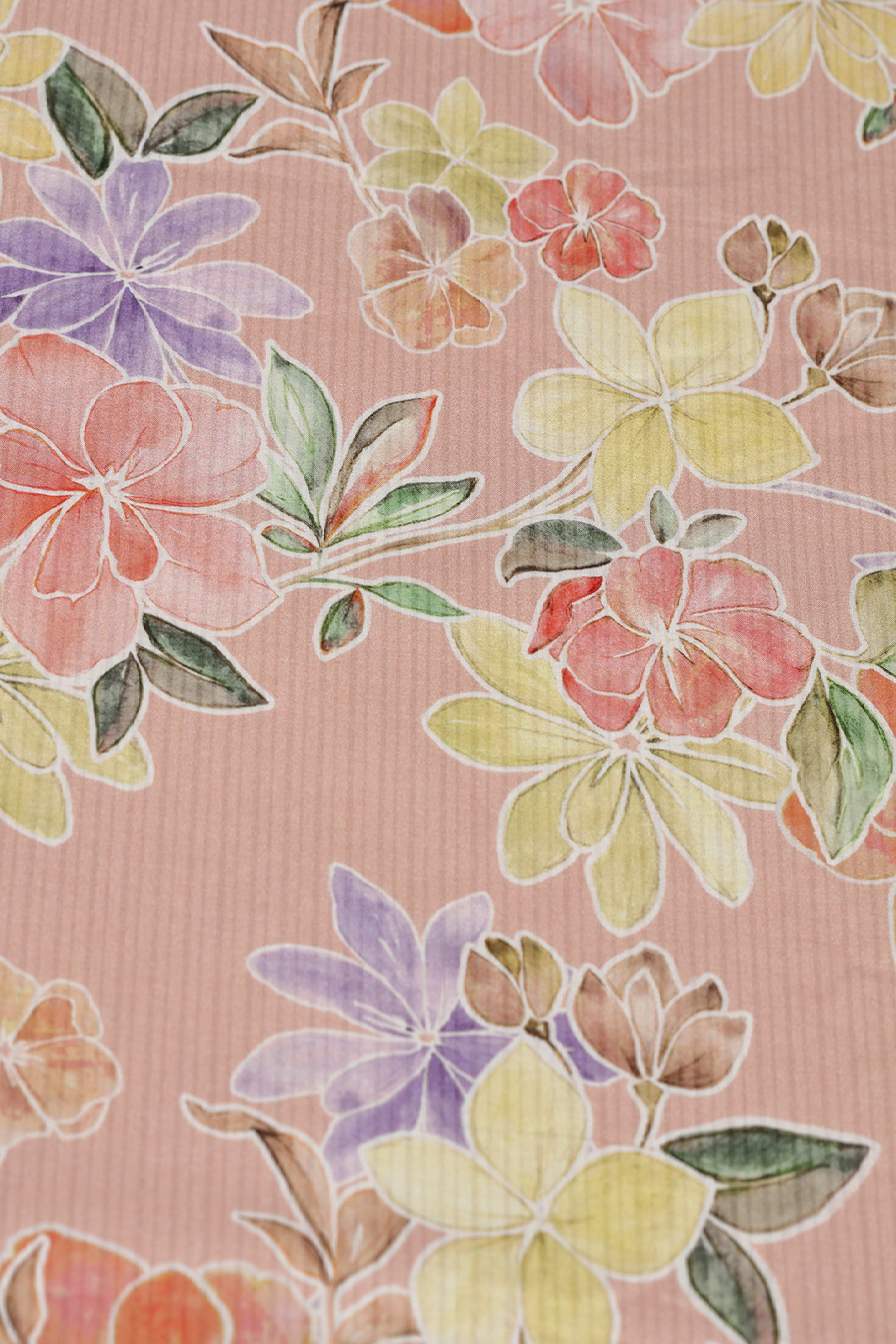 Soft Peach With Vibrant Floral Printed Cotton