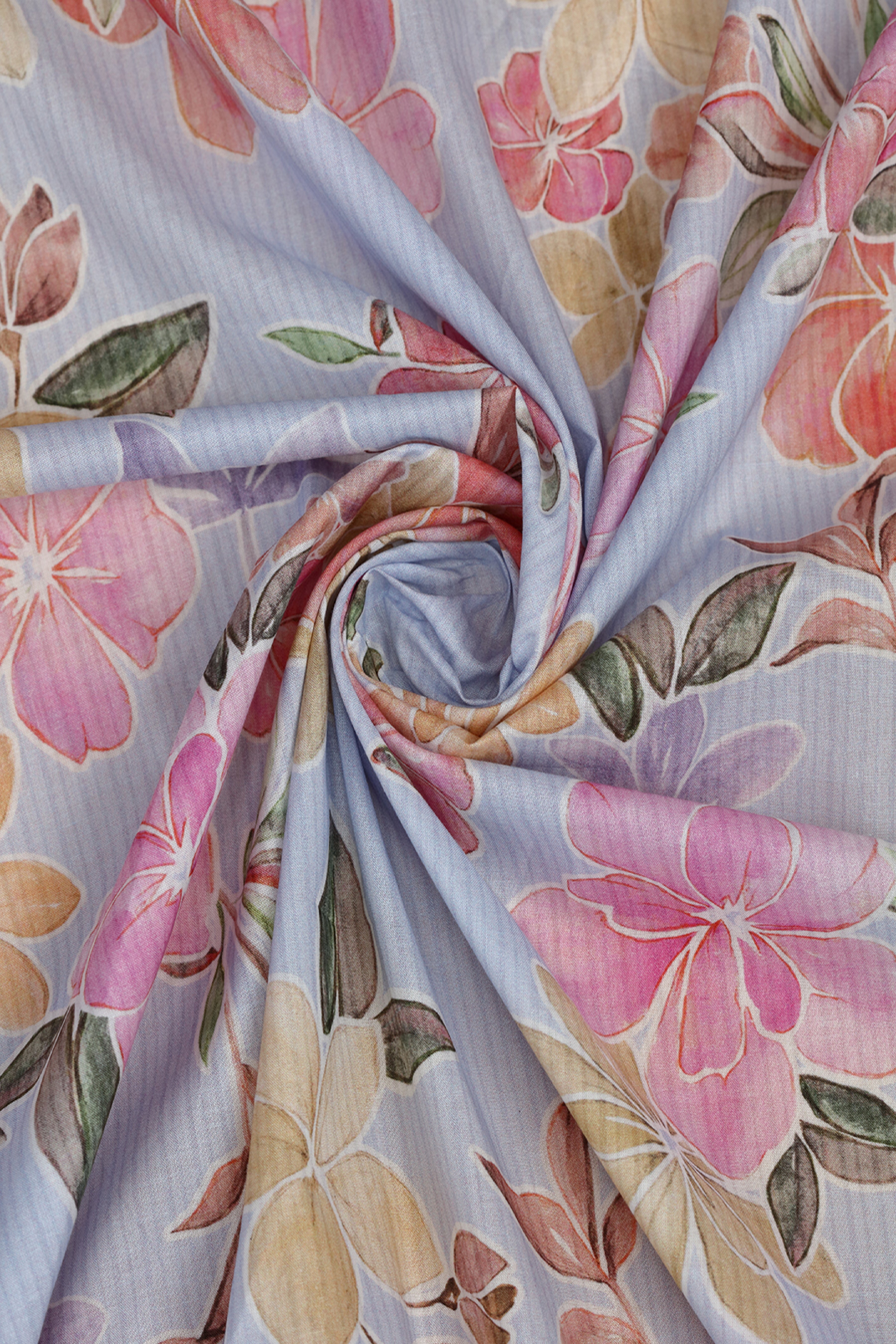Soft Purple With Vibrant Floral Printed Cotton