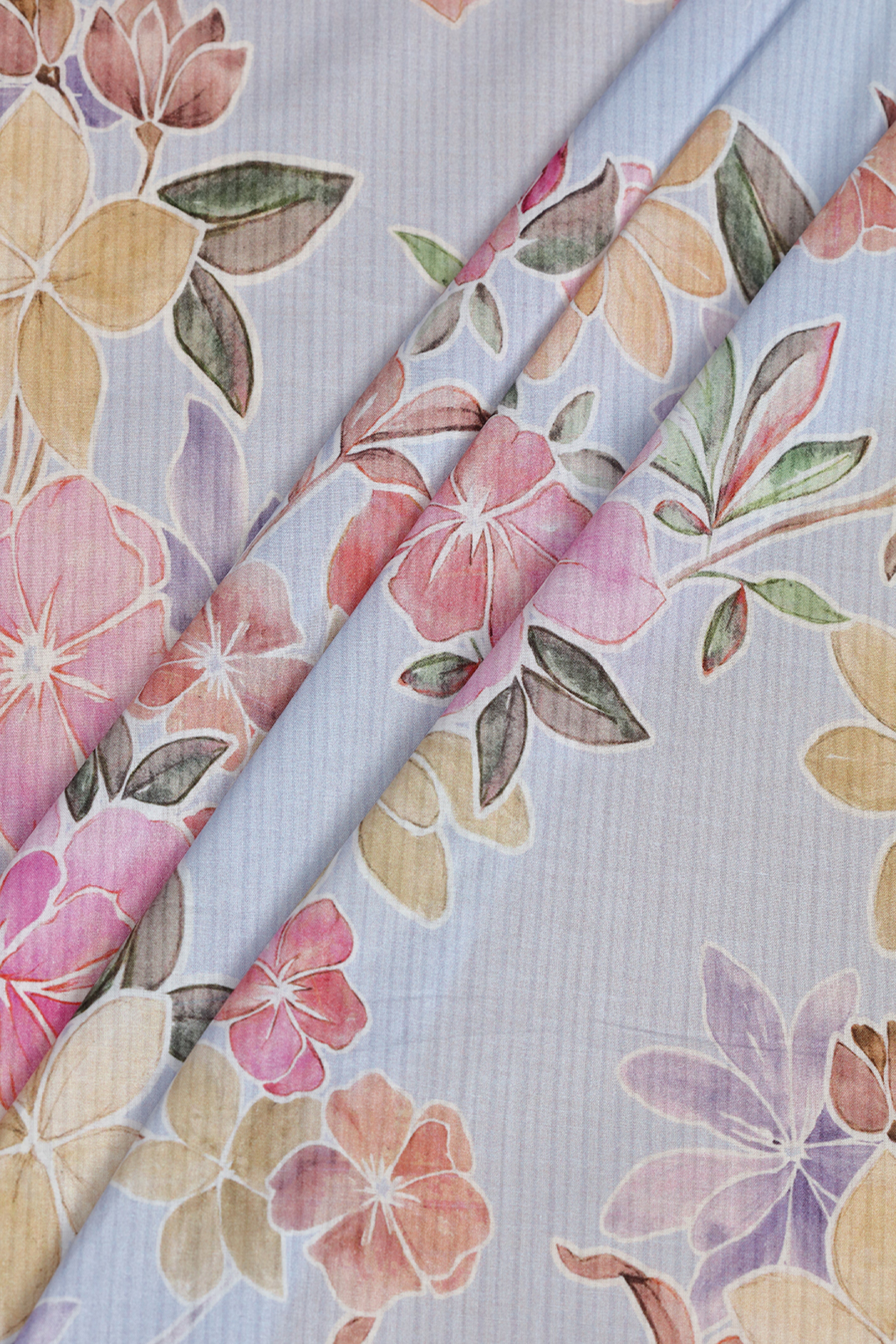 Soft Purple With Vibrant Floral Printed Cotton