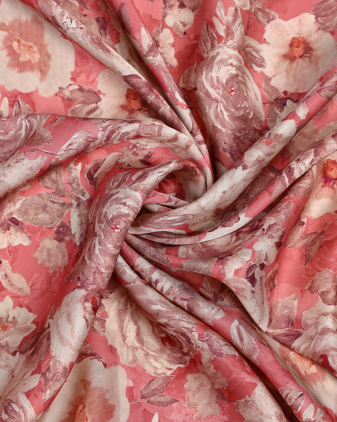 Sorbet Peach Floral Printed Modal Satin