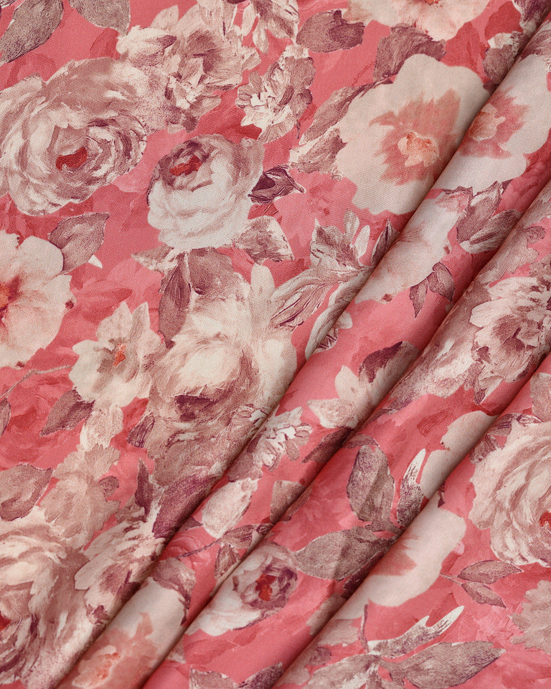 Sorbet Peach Floral Printed Modal Satin