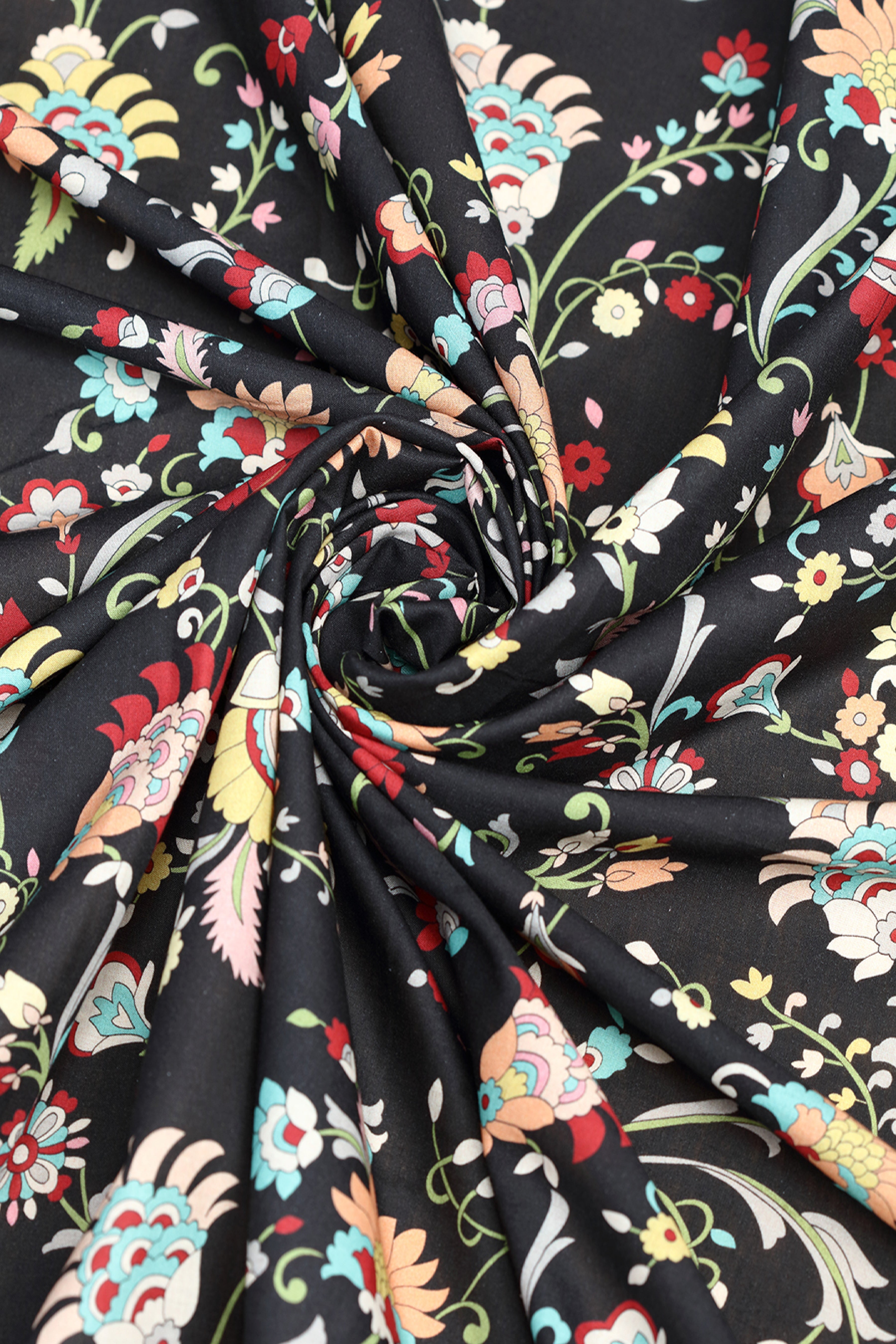 Stealth Black With Contrast Pop Printed Cotton
