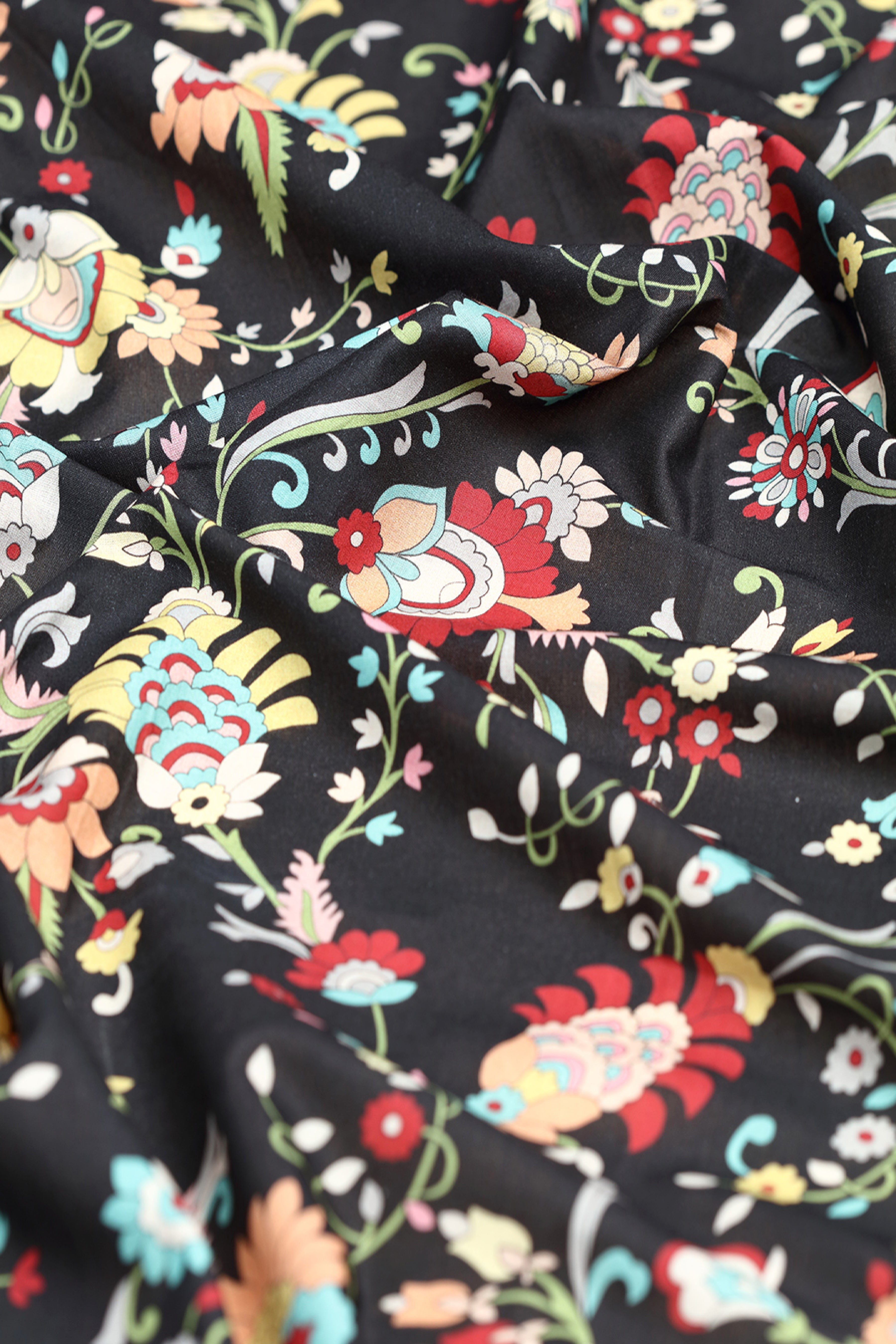 Stealth Black With Contrast Pop Printed Cotton