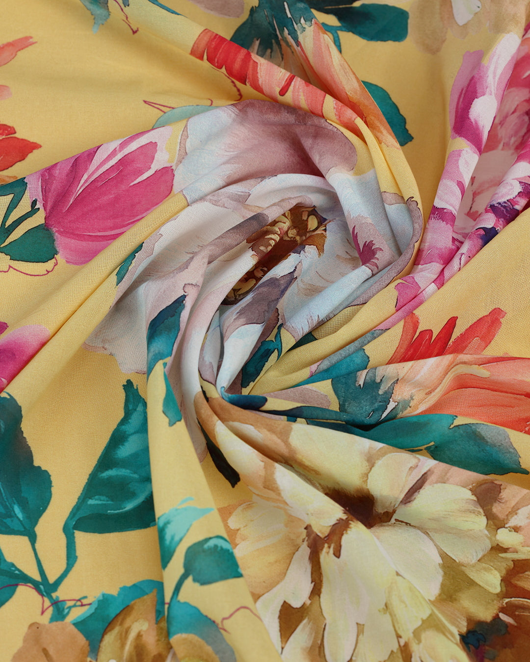 Summer Yellow Floral Print Voile