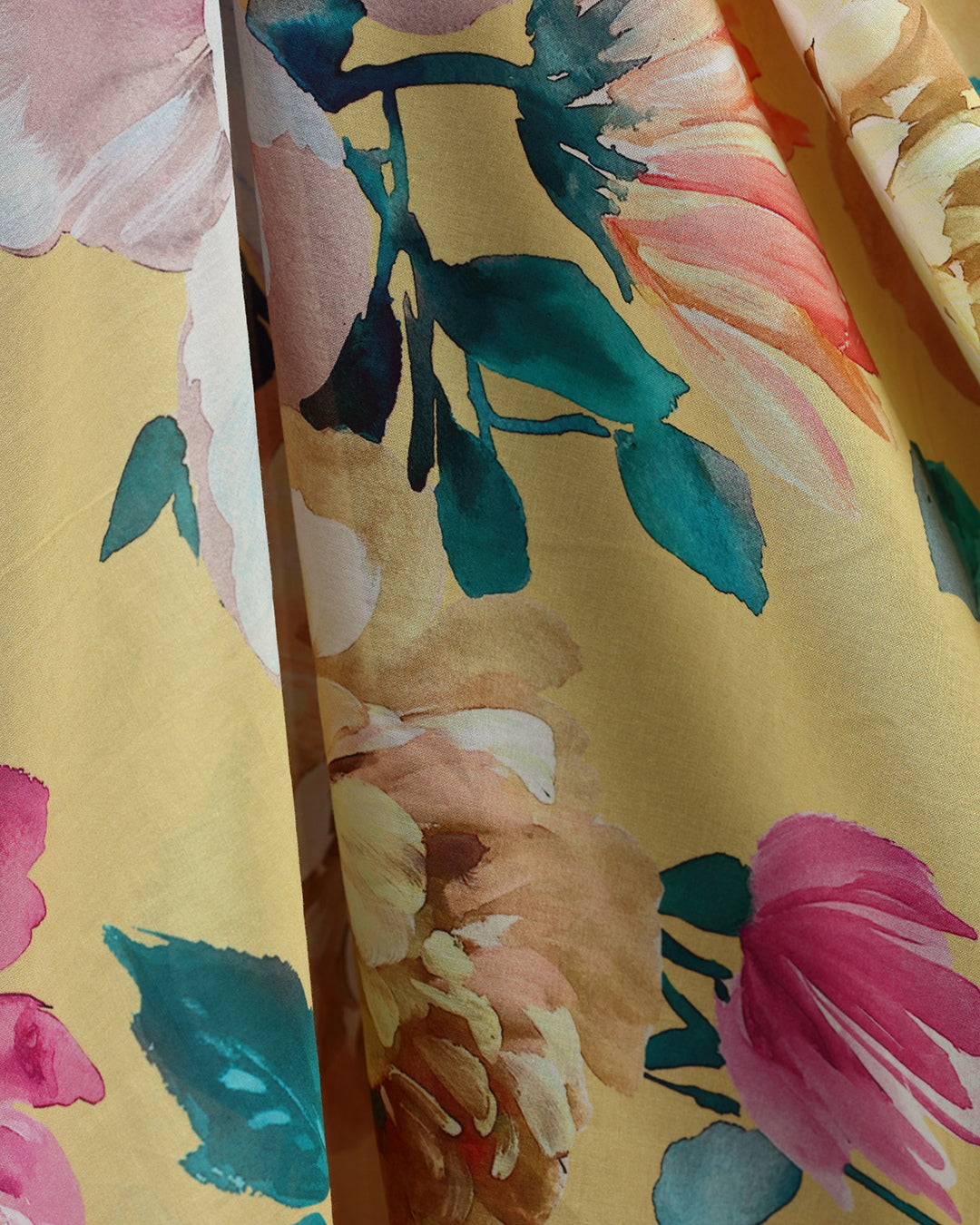 Summer Yellow Floral Print Voile