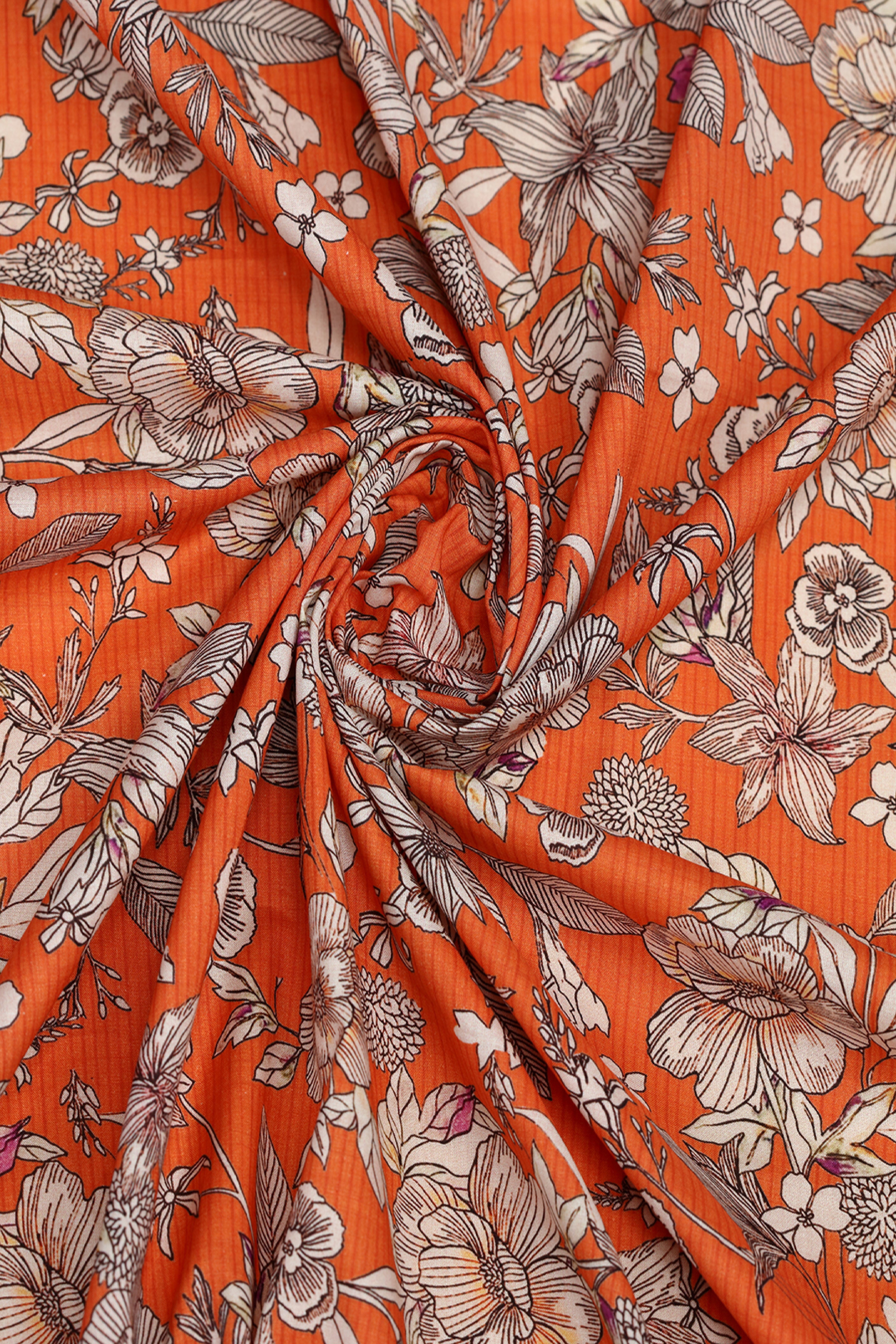Tangerine Vibe Floral Printed Cotton