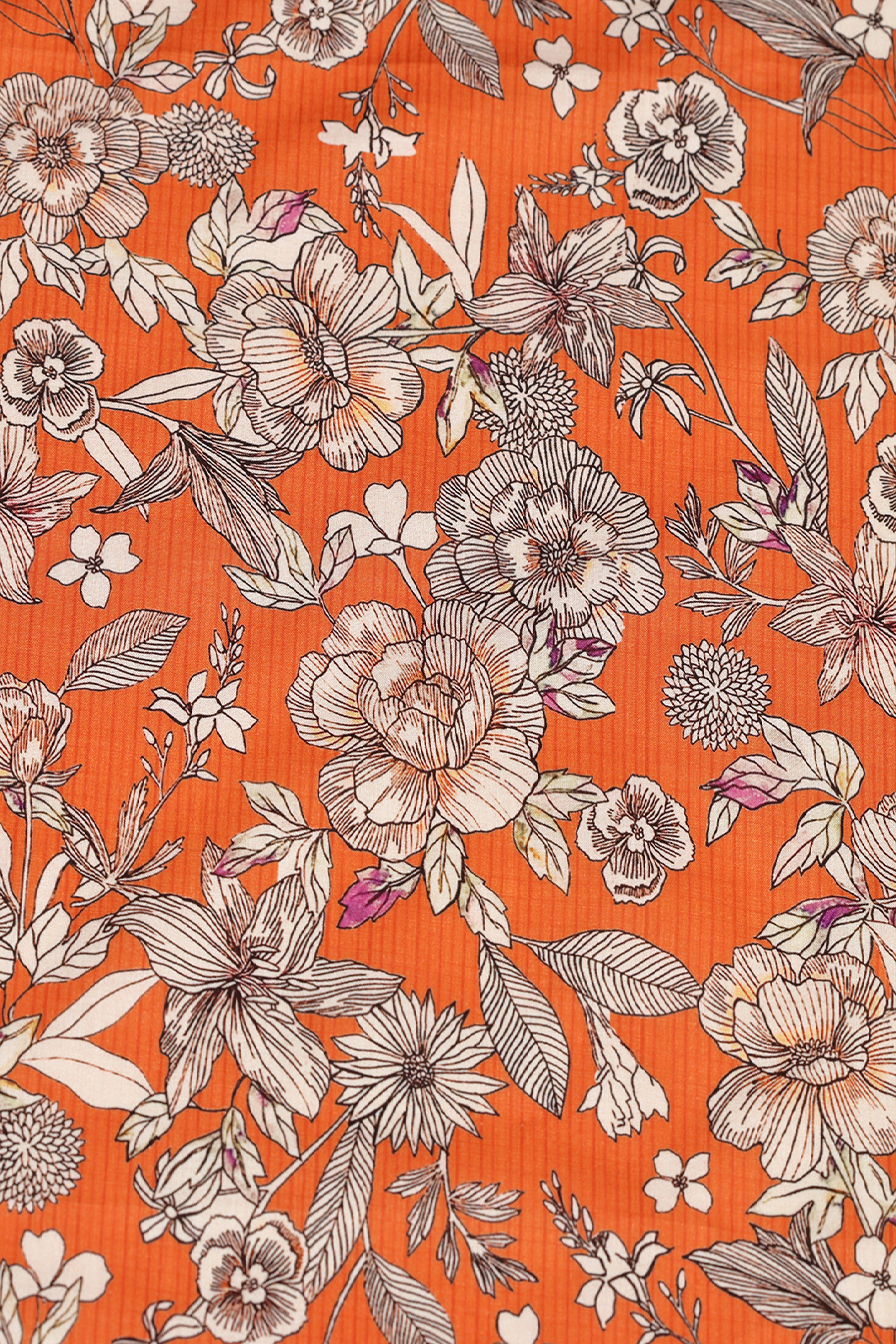 Tangerine Vibe Floral Printed Cotton