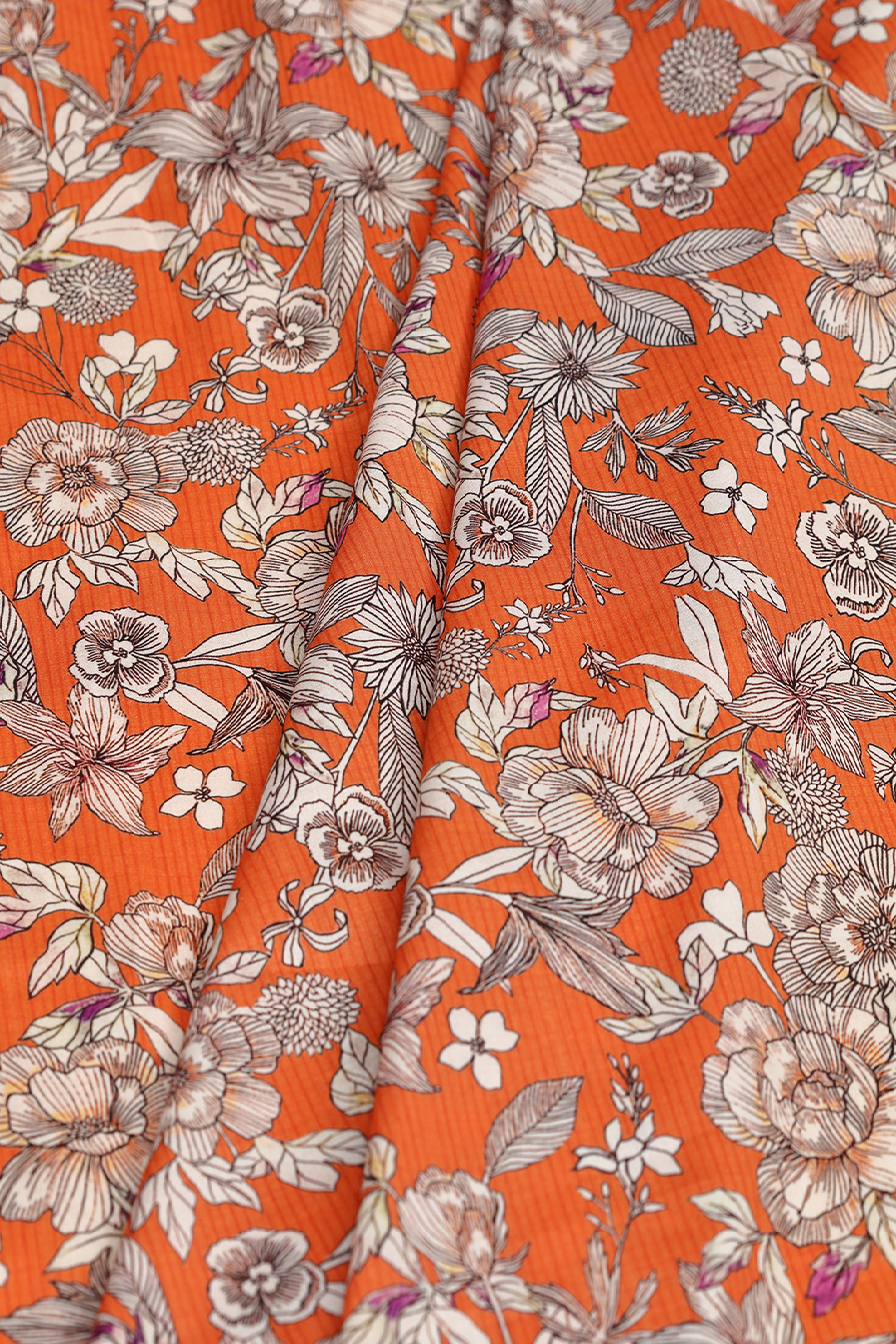 Tangerine Vibe Floral Printed Cotton
