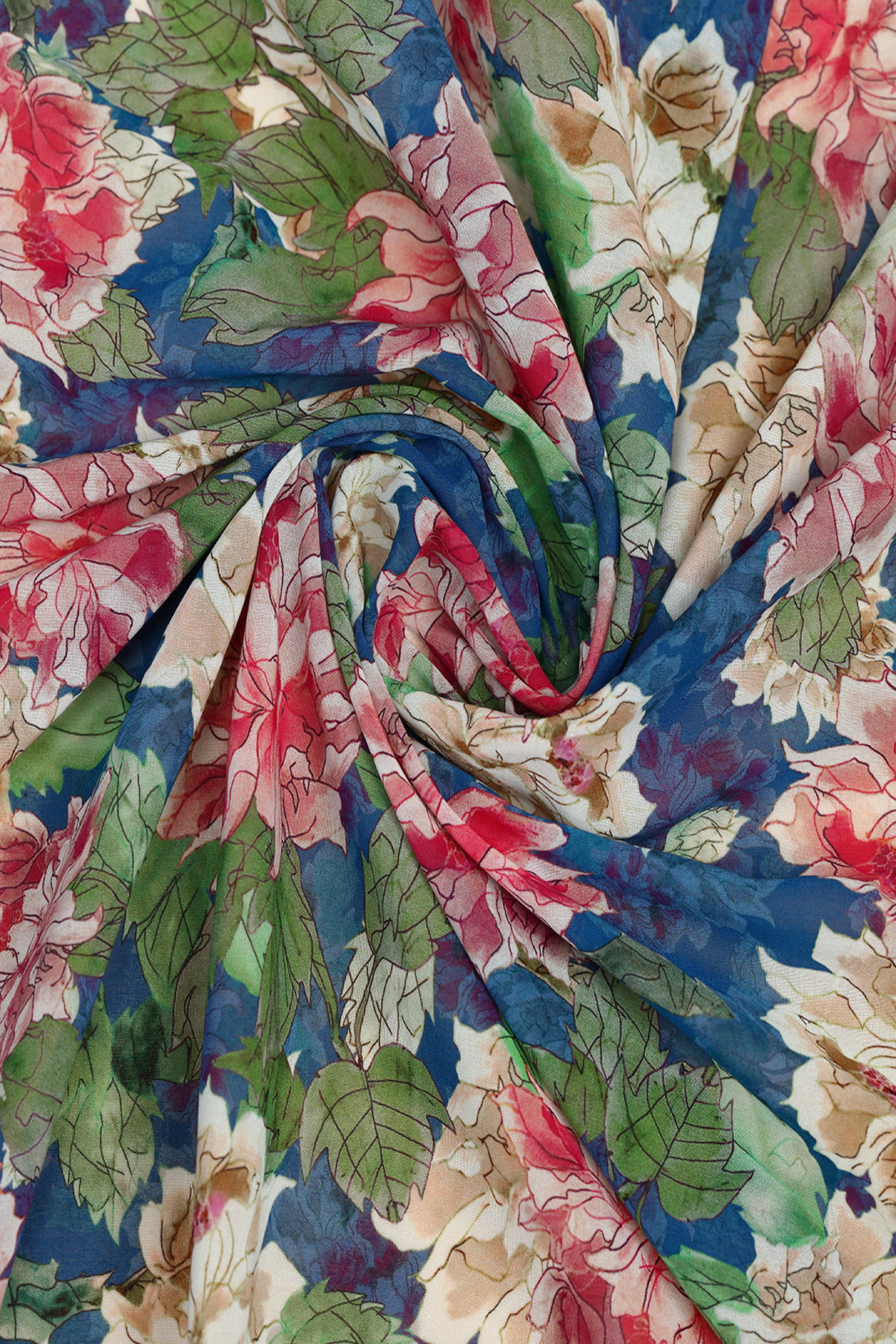 True Cobalt Floral Printed Voile