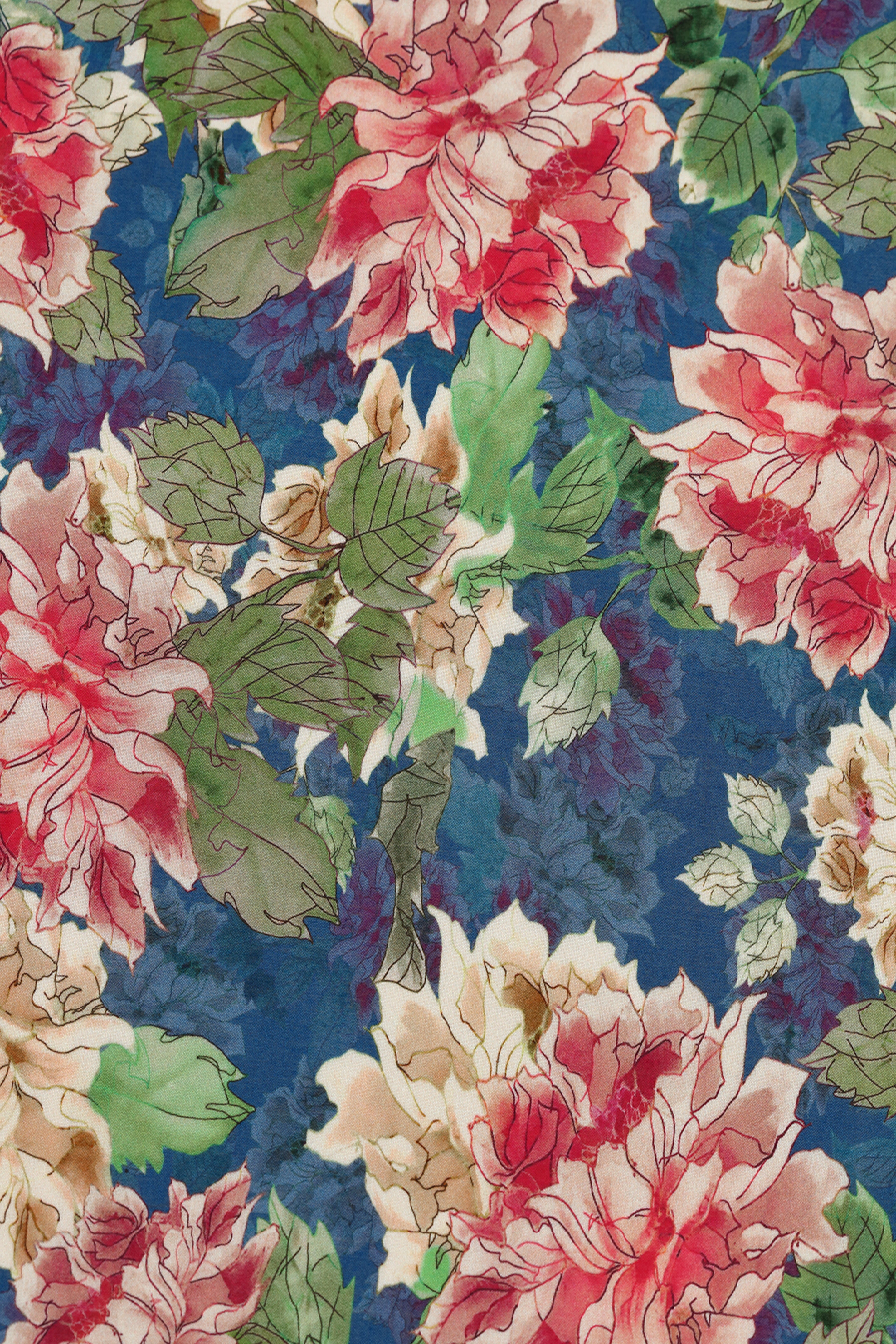 True Cobalt Floral Printed Voile